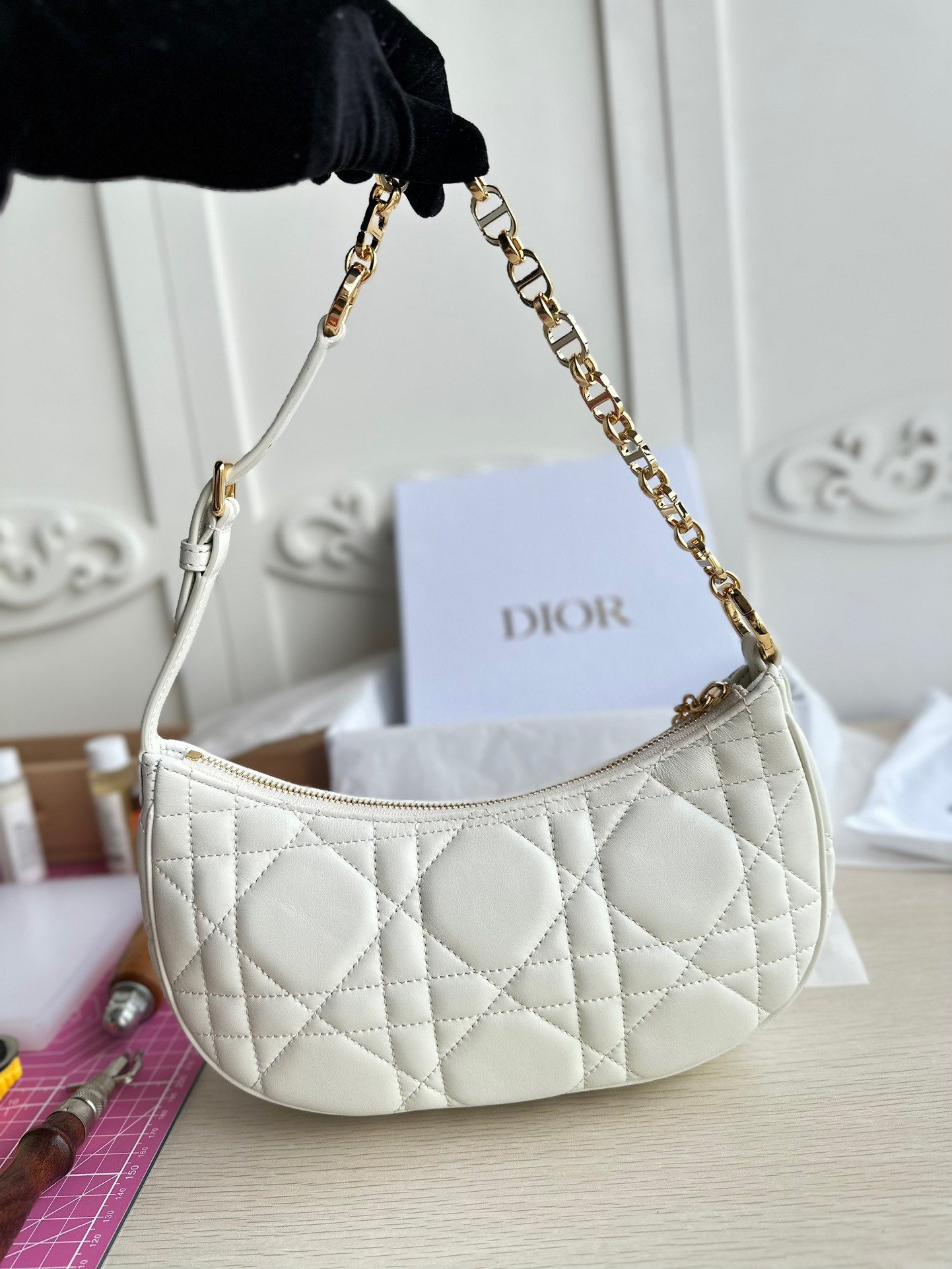 Dior CD Lounge Bag in White Macrocannage Lambskin