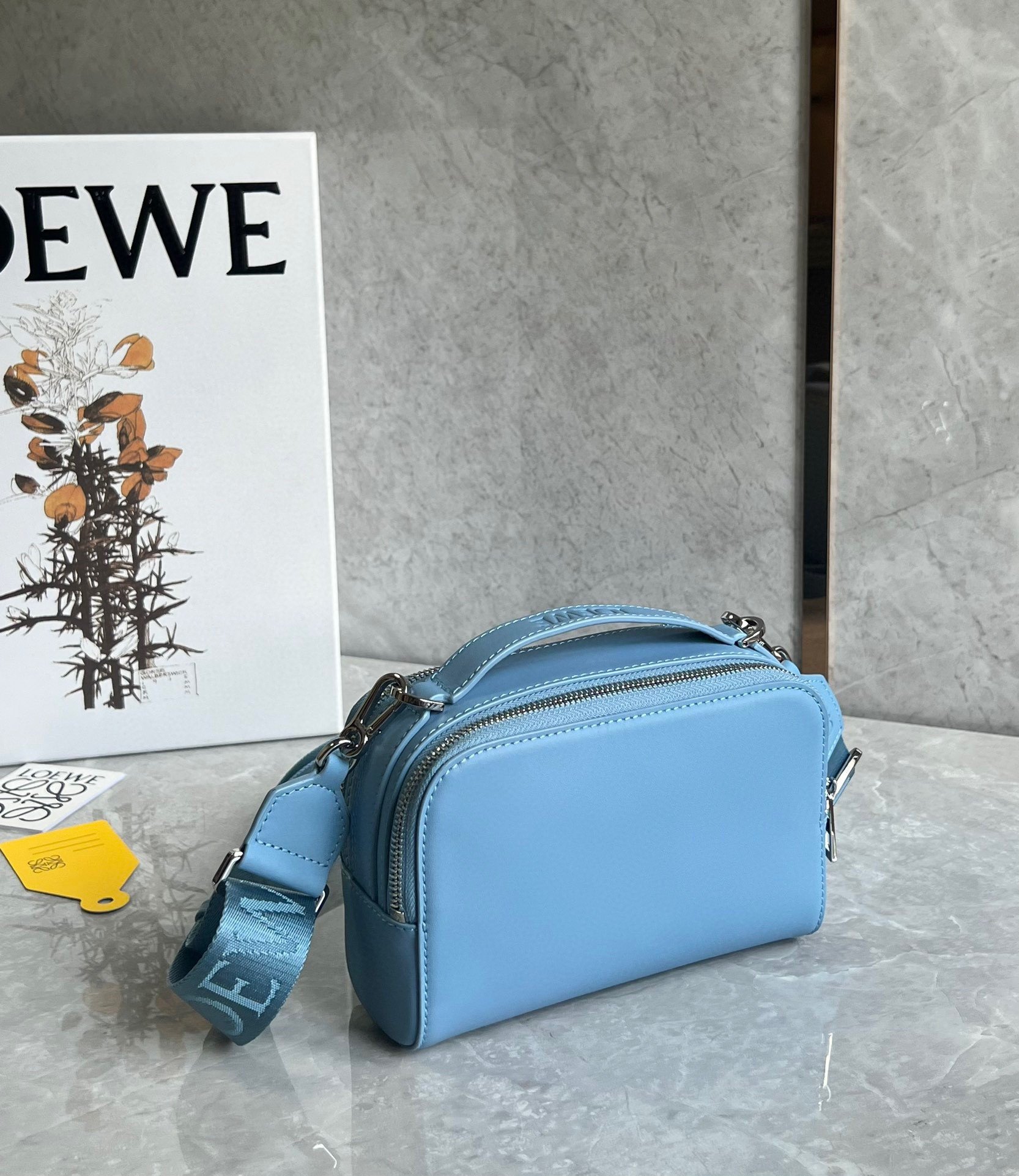 Loewe Mini Camera Crossbody Bag in Blue Calfskin