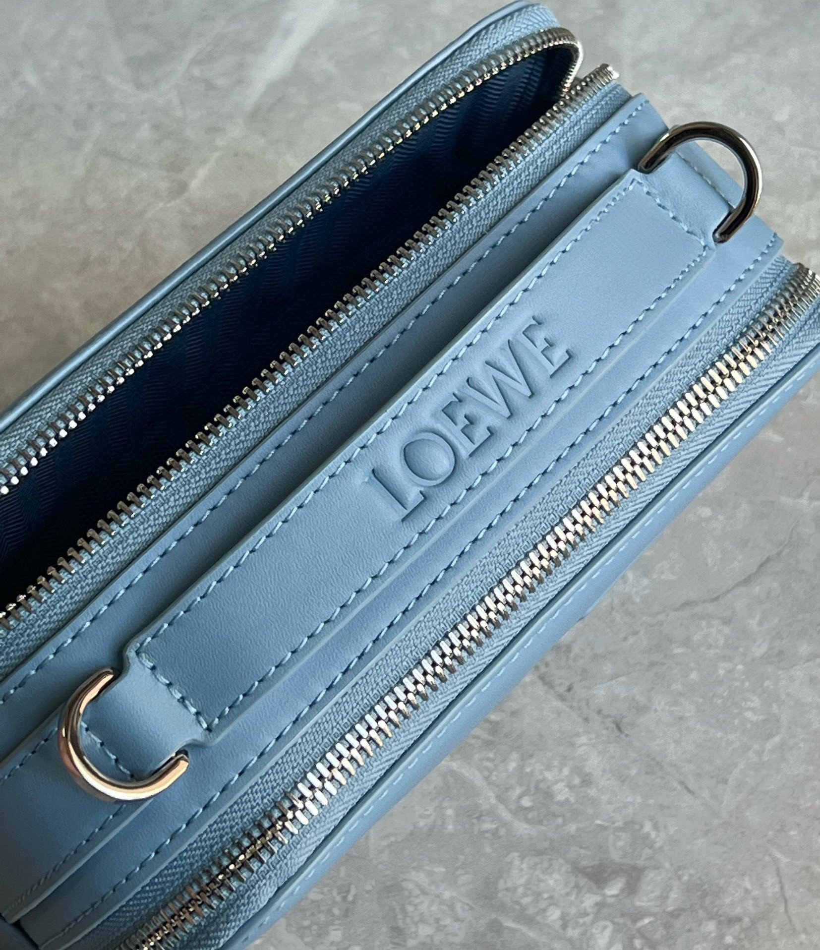 Loewe Mini Camera Crossbody Bag in Blue Calfskin