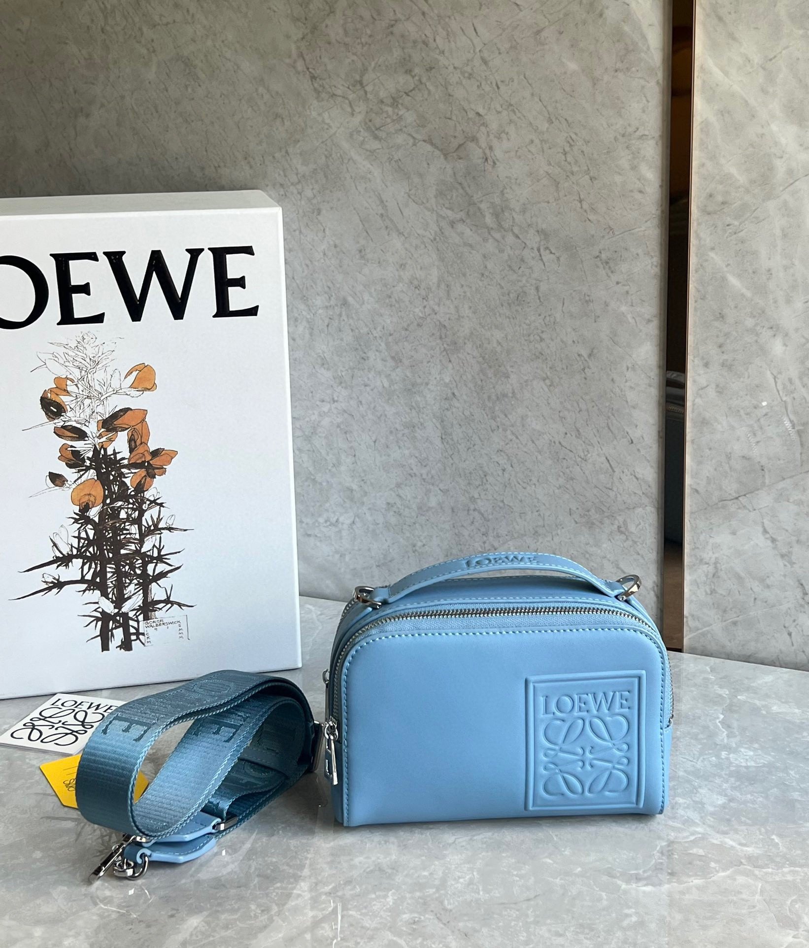 Loewe Mini Camera Crossbody Bag in Blue Calfskin