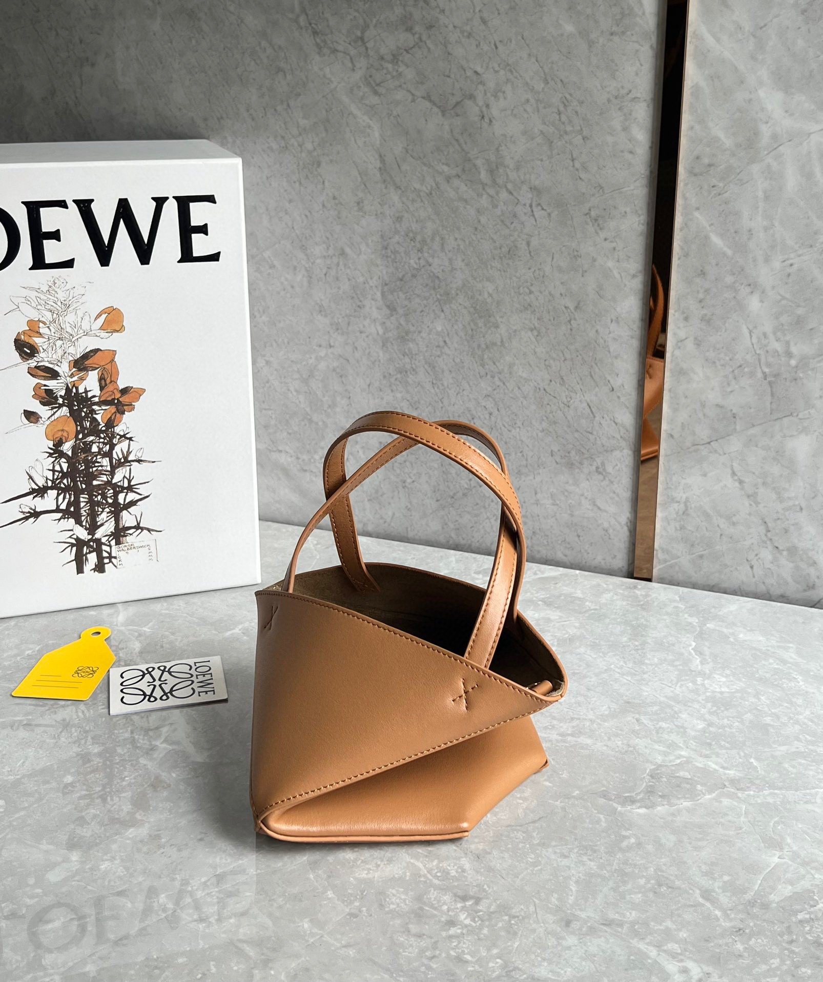 Loewe Mini Puzzle Fold Tote Bag in Tan Calfskin