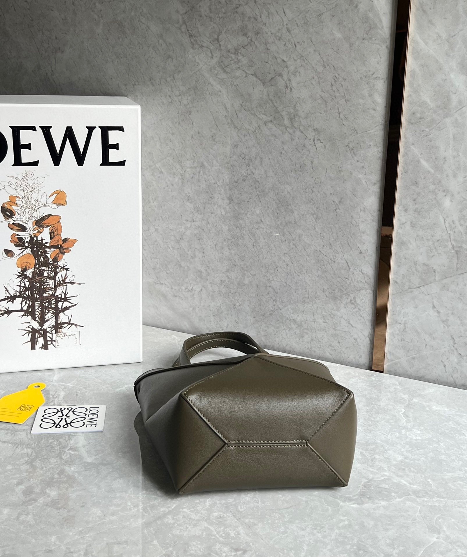 Loewe Mini Puzzle Fold Tote Bag in Dark Green Calfskin