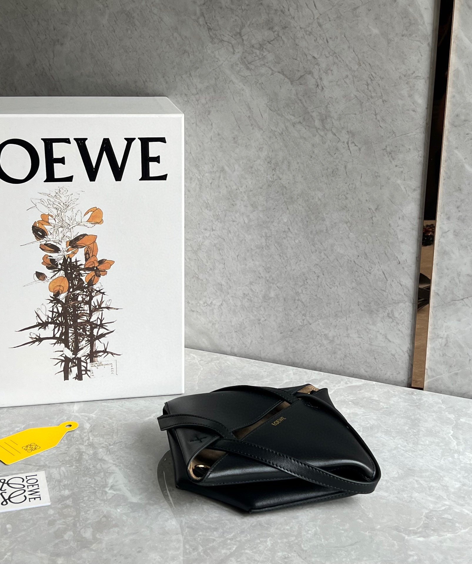 Loewe Mini Puzzle Fold Tote Bag in Black Calfskin