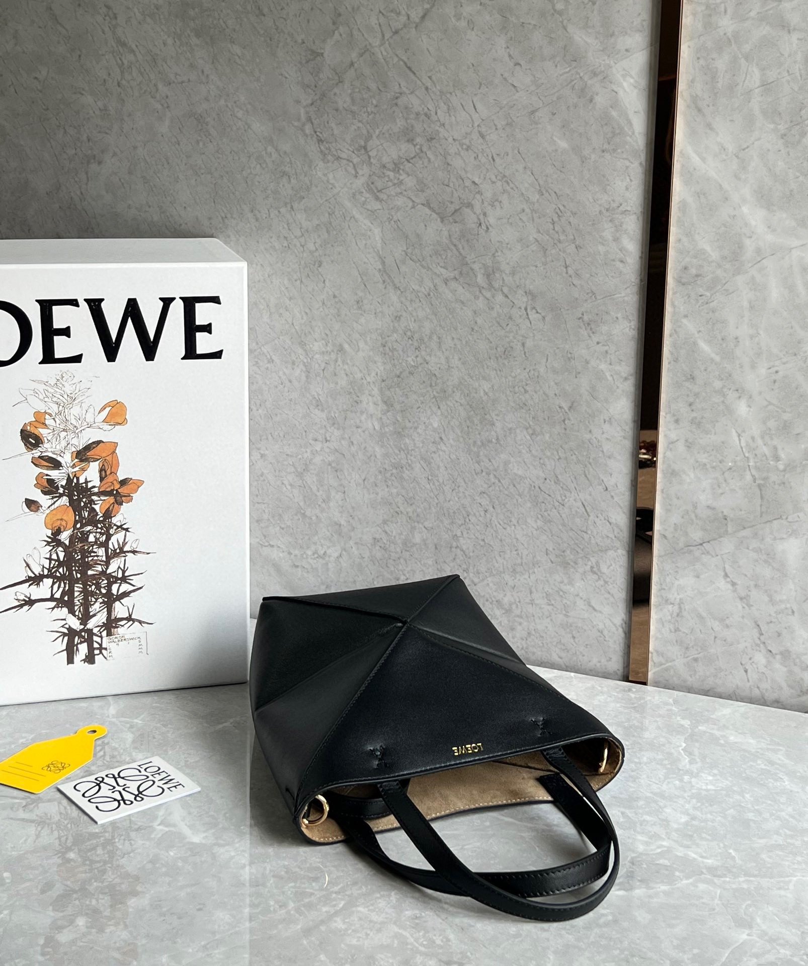 Loewe Mini Puzzle Fold Tote Bag in Black Calfskin