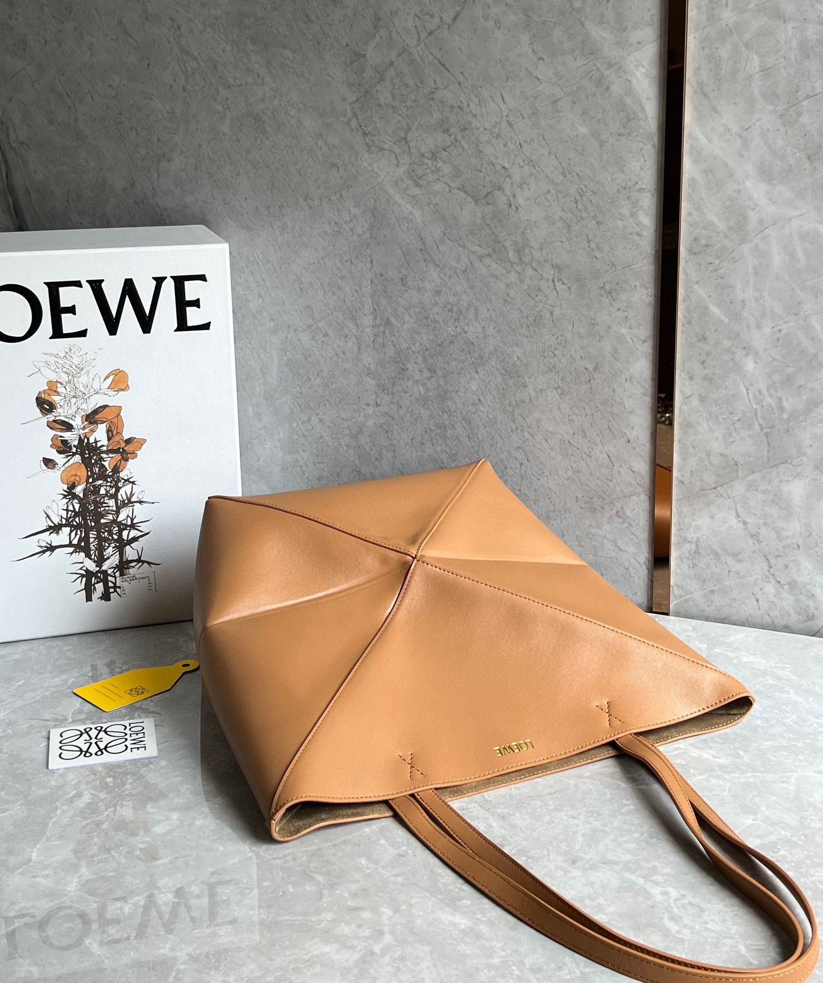 Loewe Medium Puzzle Fold Tote Bag in Tan Calfskin