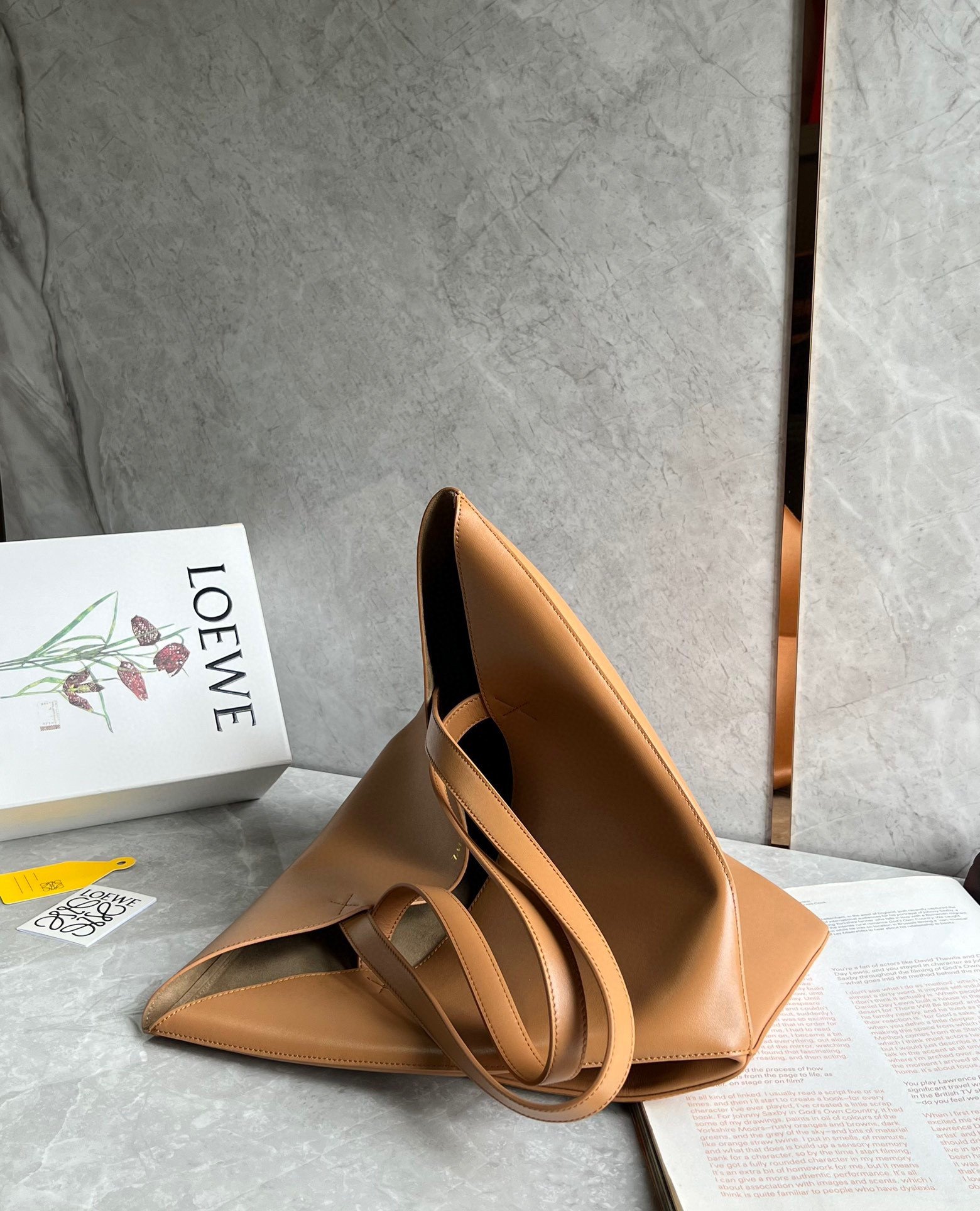 Loewe Large Puzzle Fold Tote Bag in Tan Calfskin