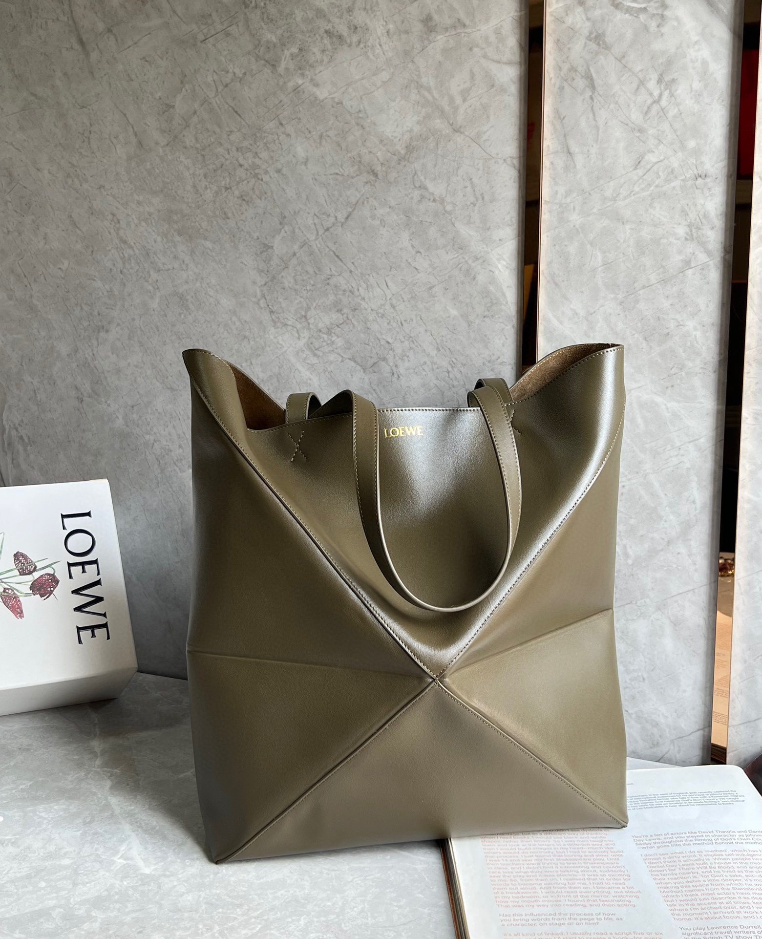 Loewe Large Puzzle Fold Tote Bag in Dark Green Calfskin