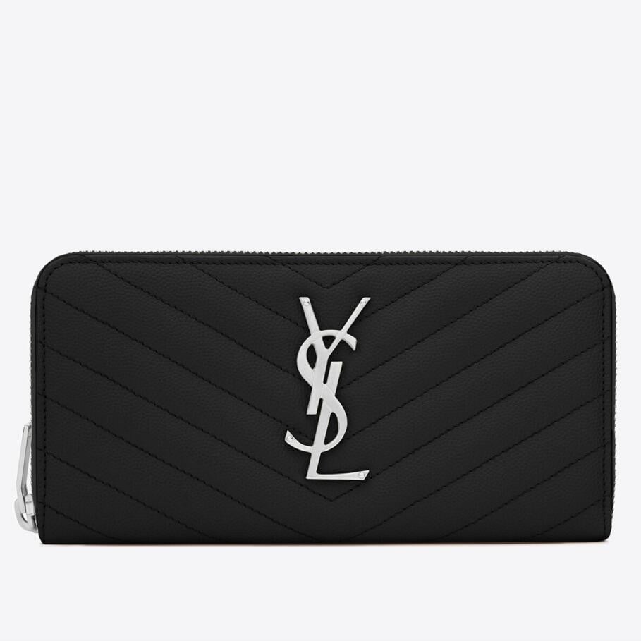 Saint Laurent Cassandre Zip Around Wallet in Noir Matelasse Leather