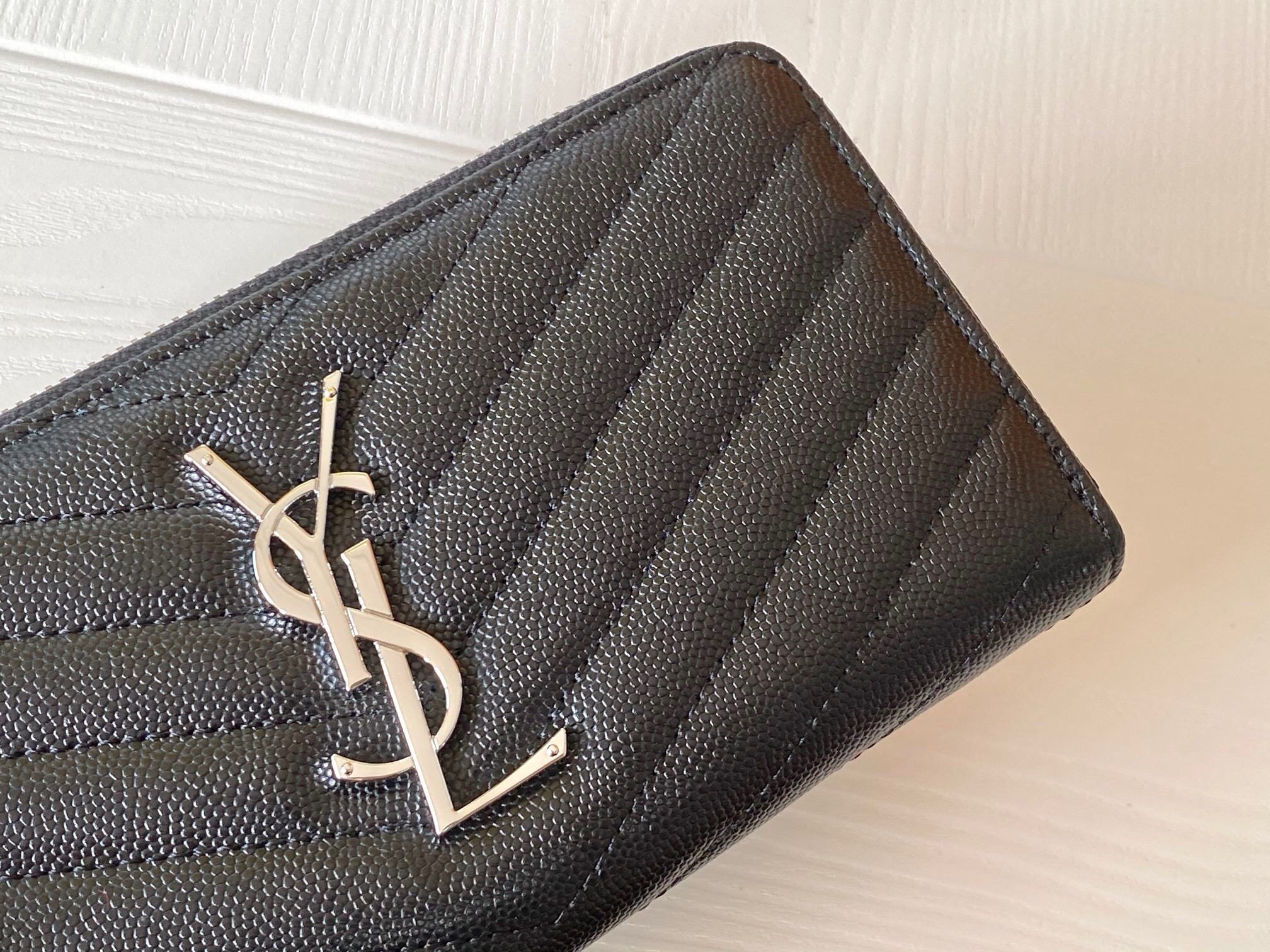 Saint Laurent Cassandre Zip Around Wallet in Noir Matelasse Leather