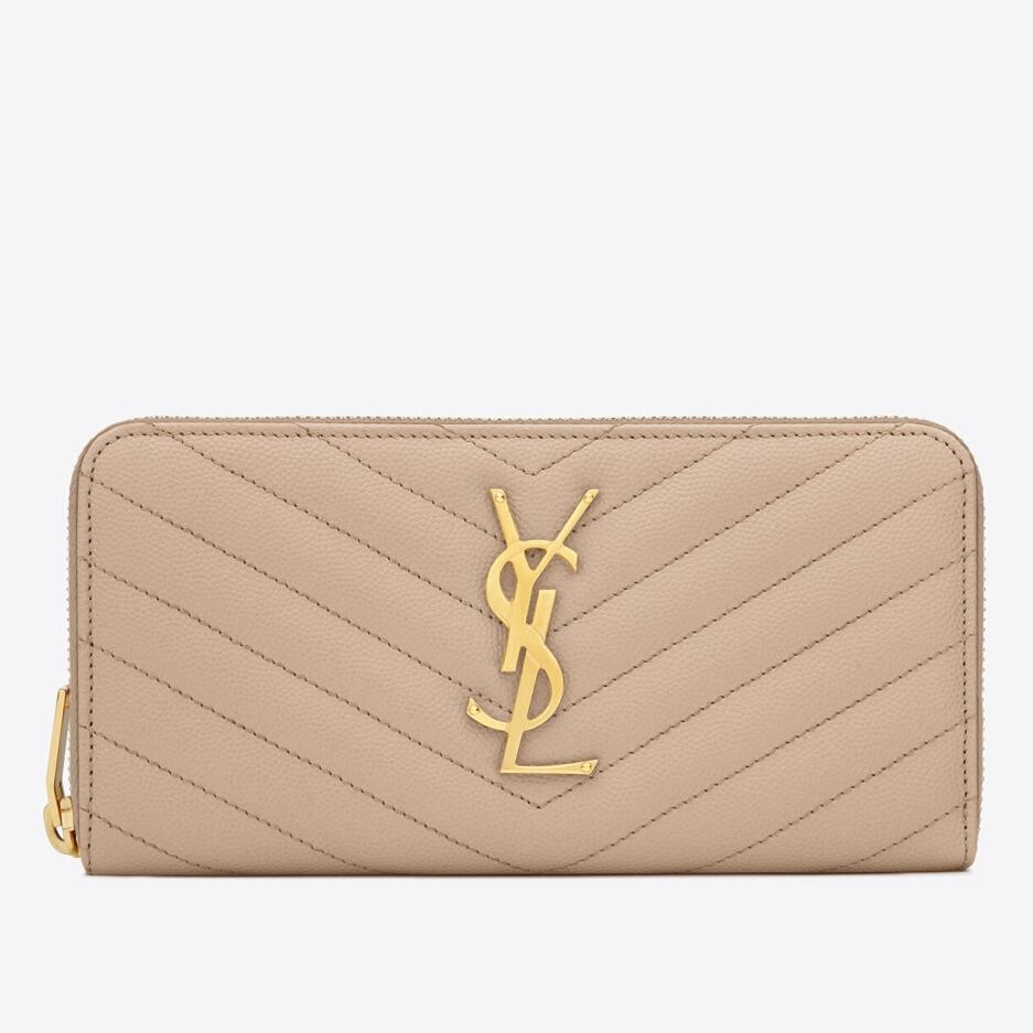 Saint Laurent Cassandre Zip Around Wallet in Beige Matelasse Leather