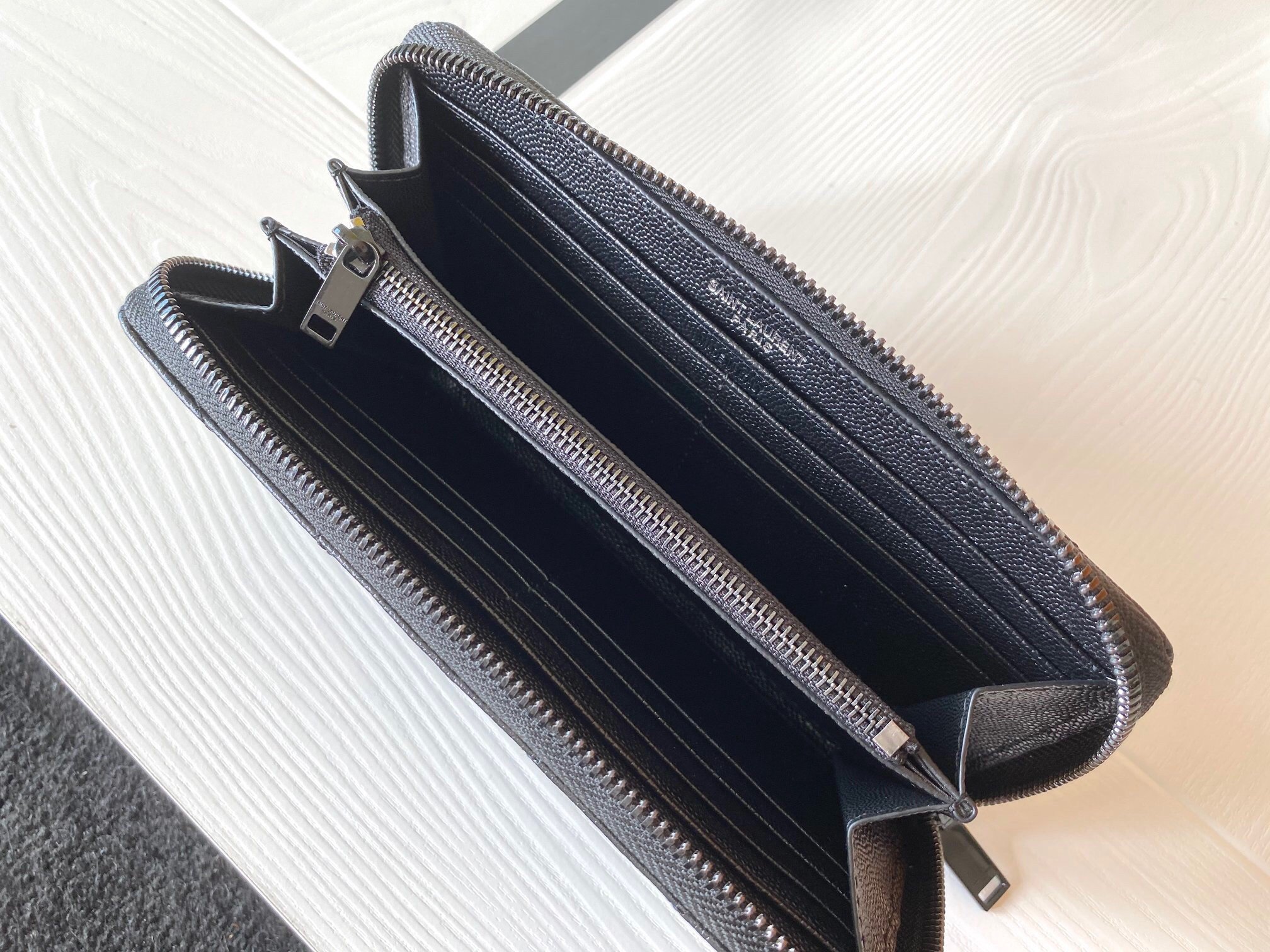 Saint Laurent Cassandre Zip Around All Black Wallet in Matelasse Leather