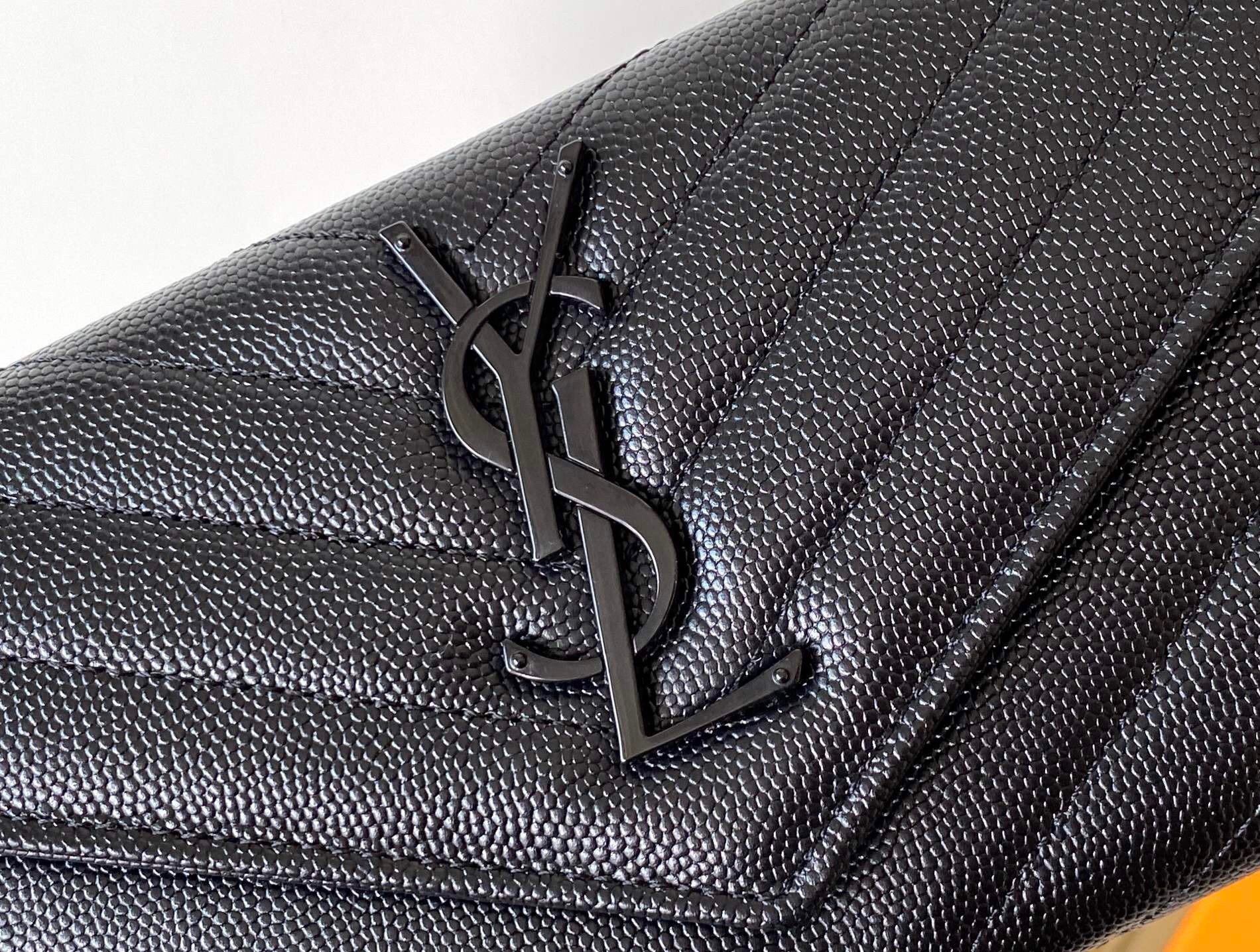 Saint Laurent Cassandre Large Flap All Black Wallet in Matelasse Leather