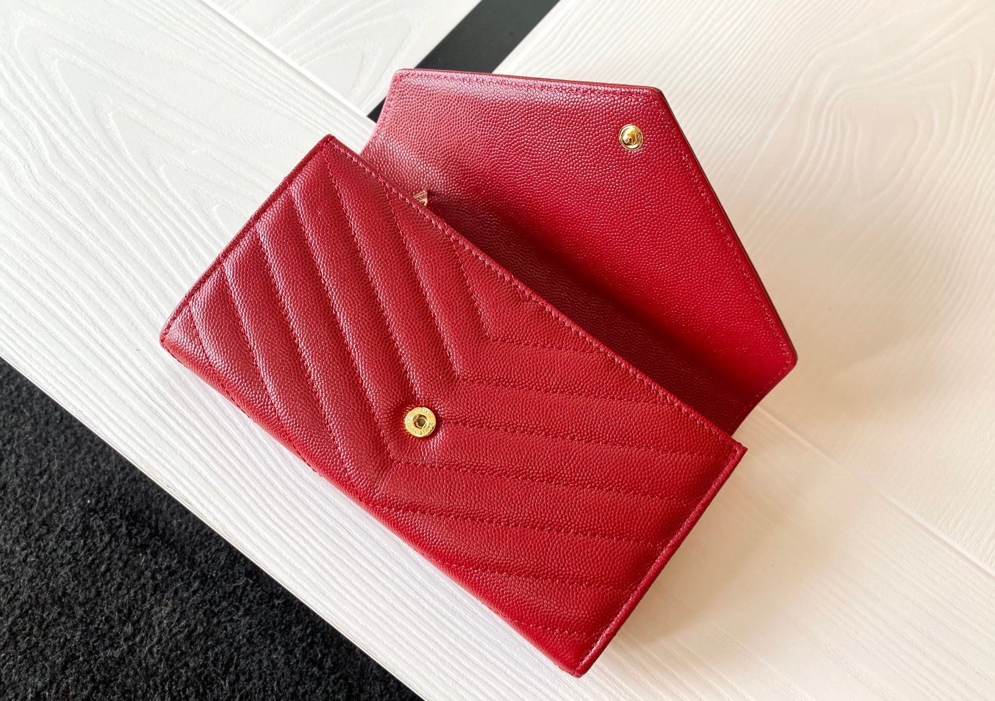 Saint Laurent Cassandre Large Flap Wallet in Red Matelasse Leather