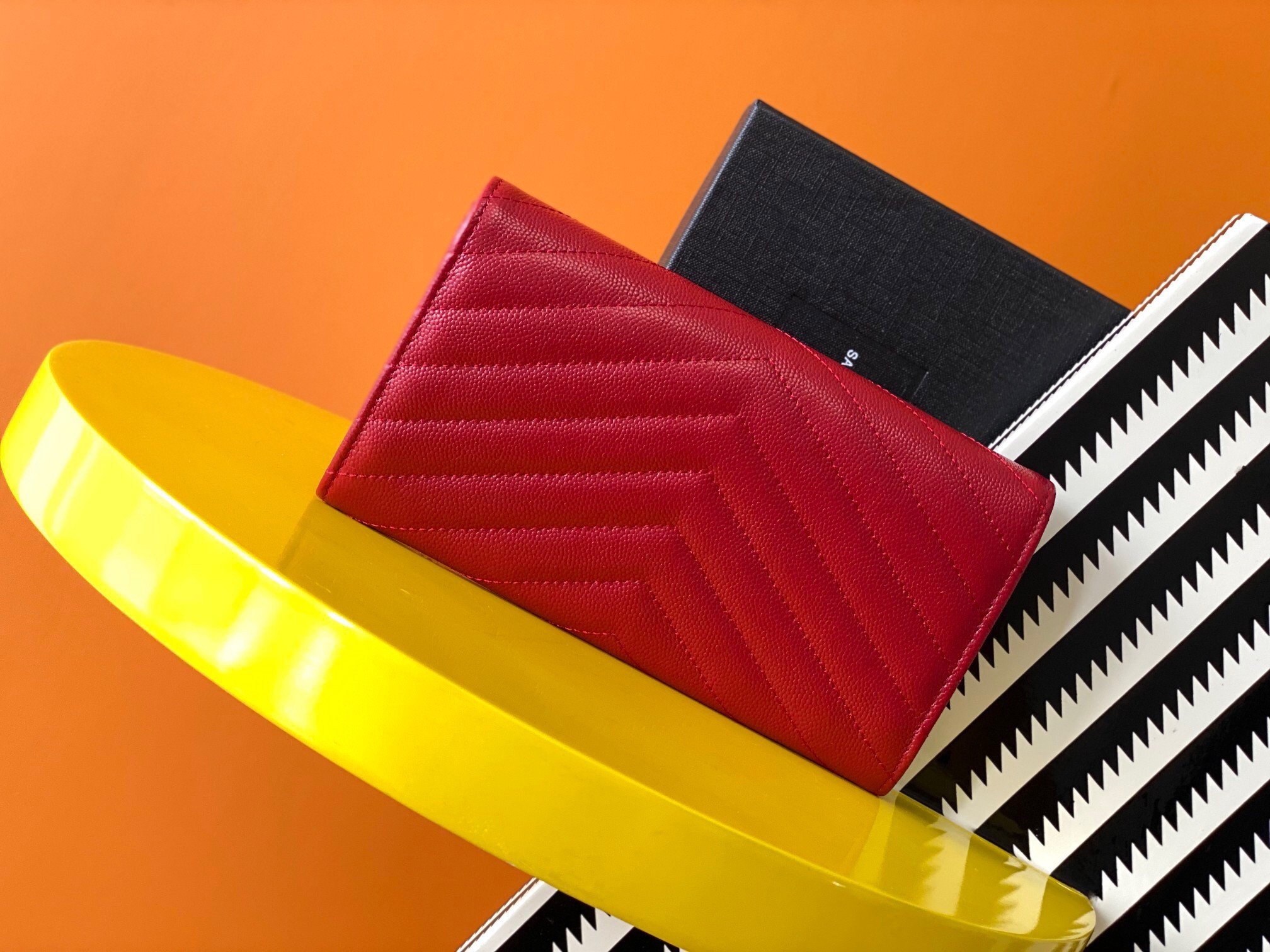 Saint Laurent Cassandre Large Flap Wallet in Red Matelasse Leather