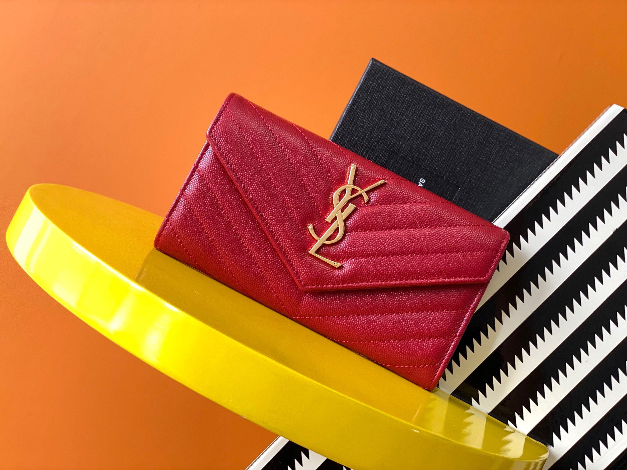 Saint Laurent Cassandre Large Flap Wallet in Red Matelasse Leather