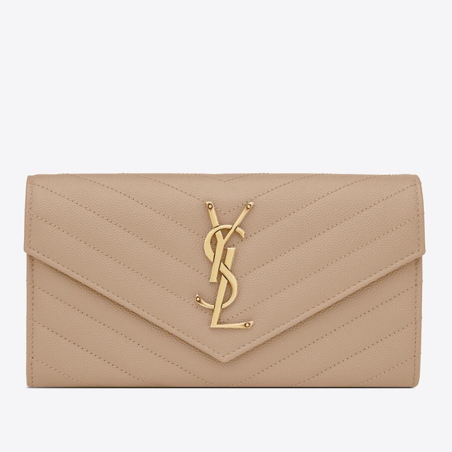 Saint Laurent Cassandre Large Flap Wallet in Beige Matelasse Leather