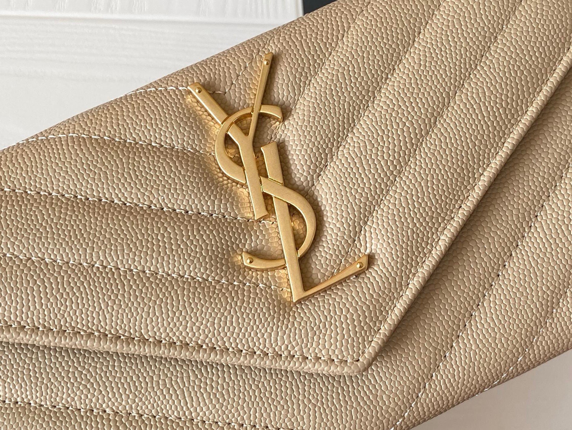 Saint Laurent Cassandre Large Flap Wallet in Beige Matelasse Leather