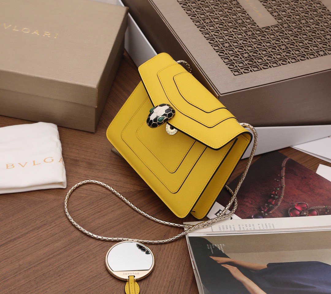 Bvlgari Serpenti Forever Small Crossbody Bag in Yellow Leather