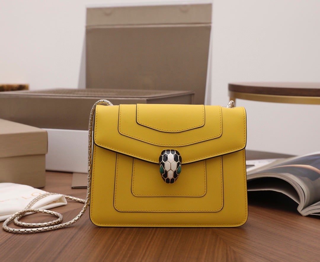 Bvlgari Serpenti Forever Small Crossbody Bag in Yellow Leather