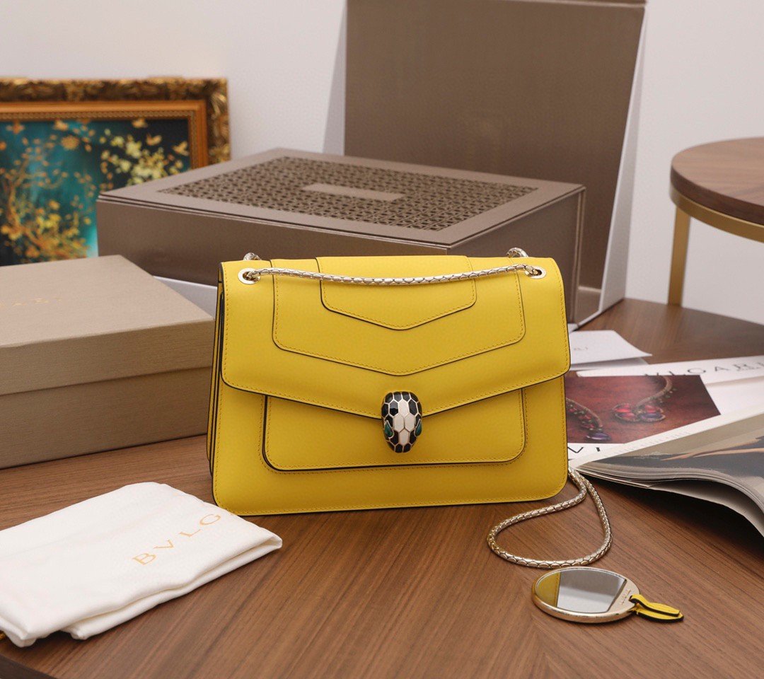 Bvlgari Serpenti Forever Medium Shoulder Bag in Yellow Calfskin