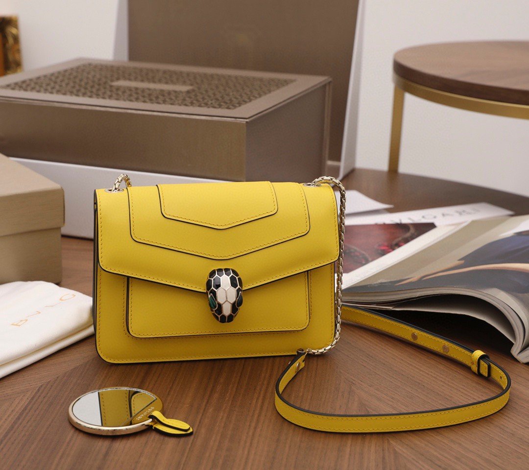 Bvlgari Serpenti Forever Small Crossbody Bag in Yellow Calfskin