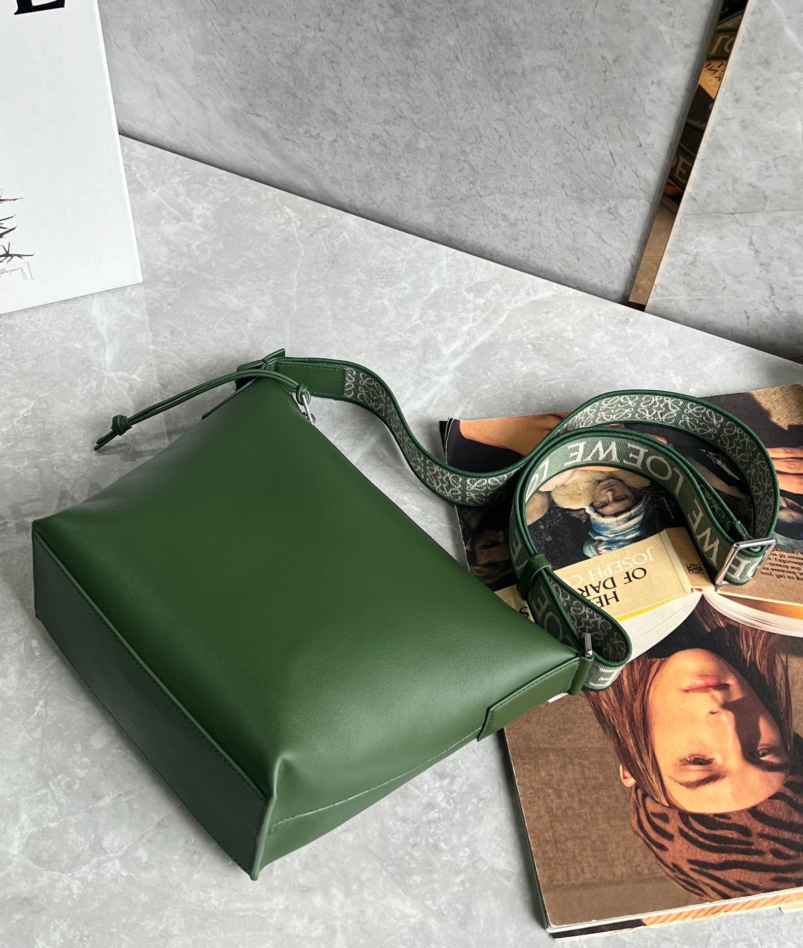 Loewe Cubi Small Bag in Green Calfskin and Jacquard