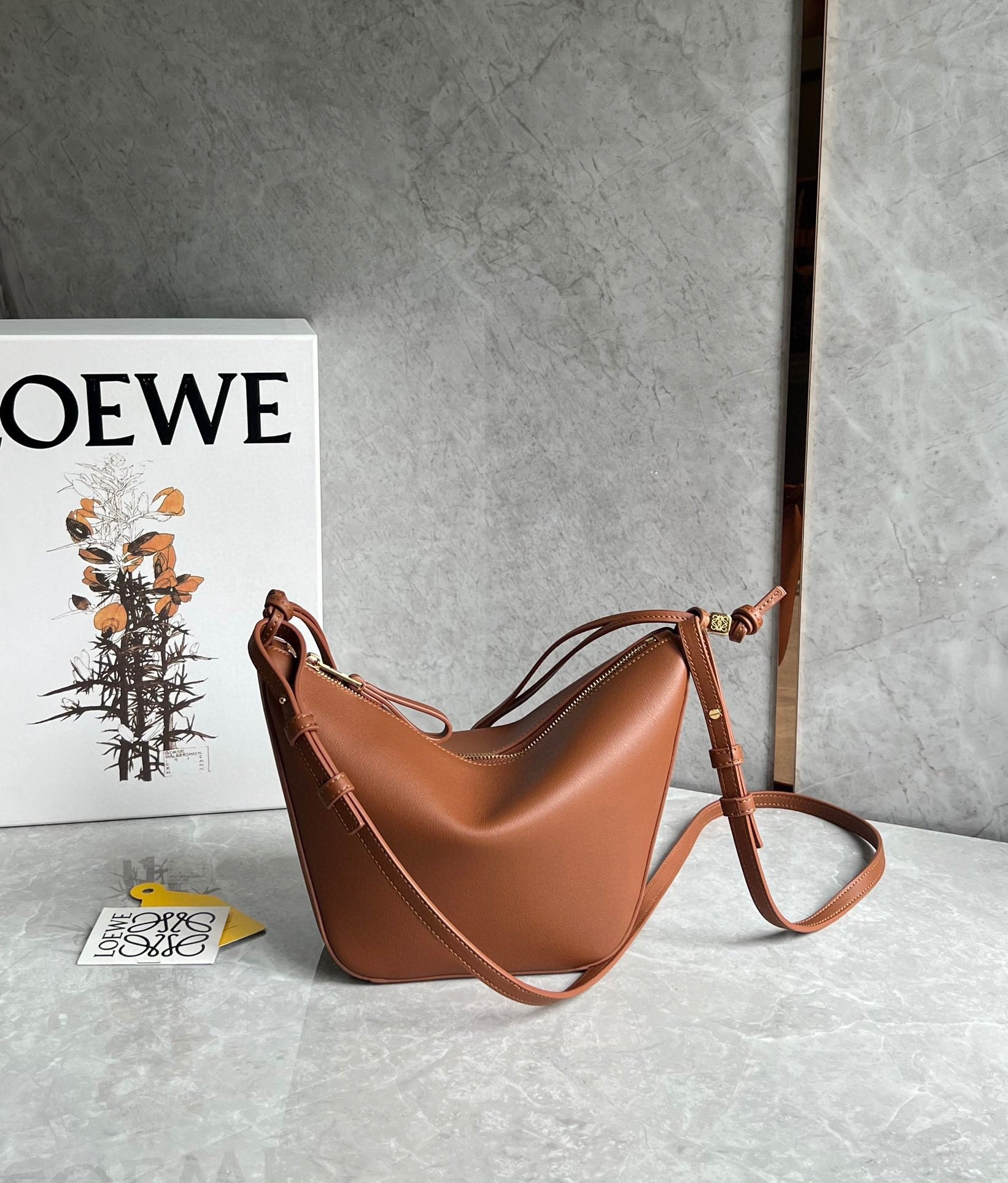 Loewe Mini Hammock Hobo Bag in Brown Calfskin