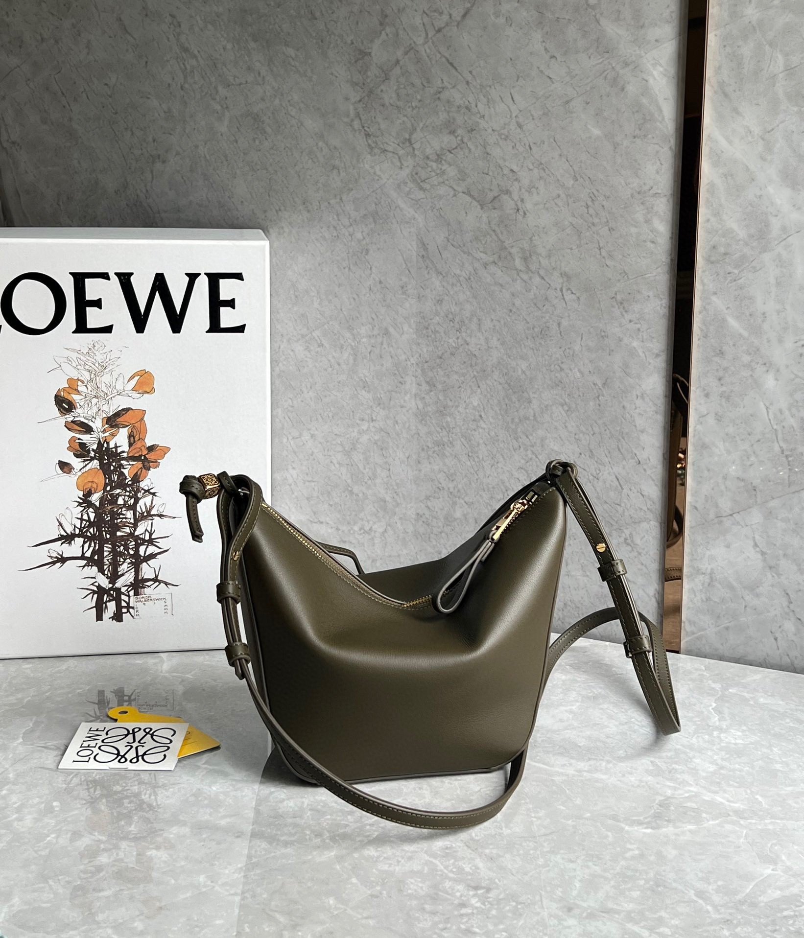 Loewe Mini Hammock Hobo Bag in Dark Green Calfskin