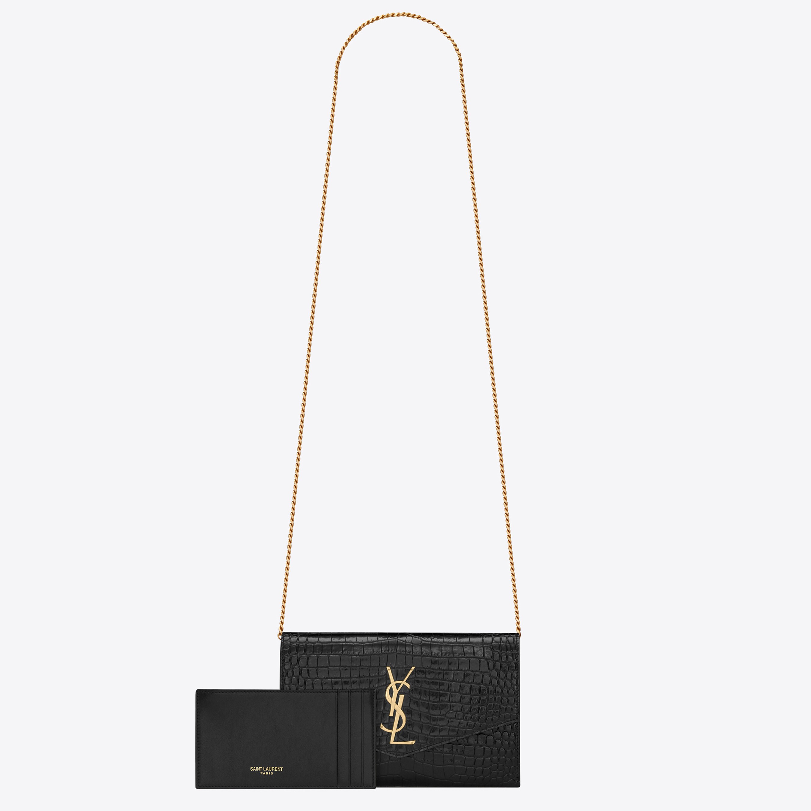 Saint Laurent Uptown Chain Wallet in Black Crocodile-embossed Leather