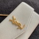 Saint Laurent Uptown Chain Wallet in White Grained Leather