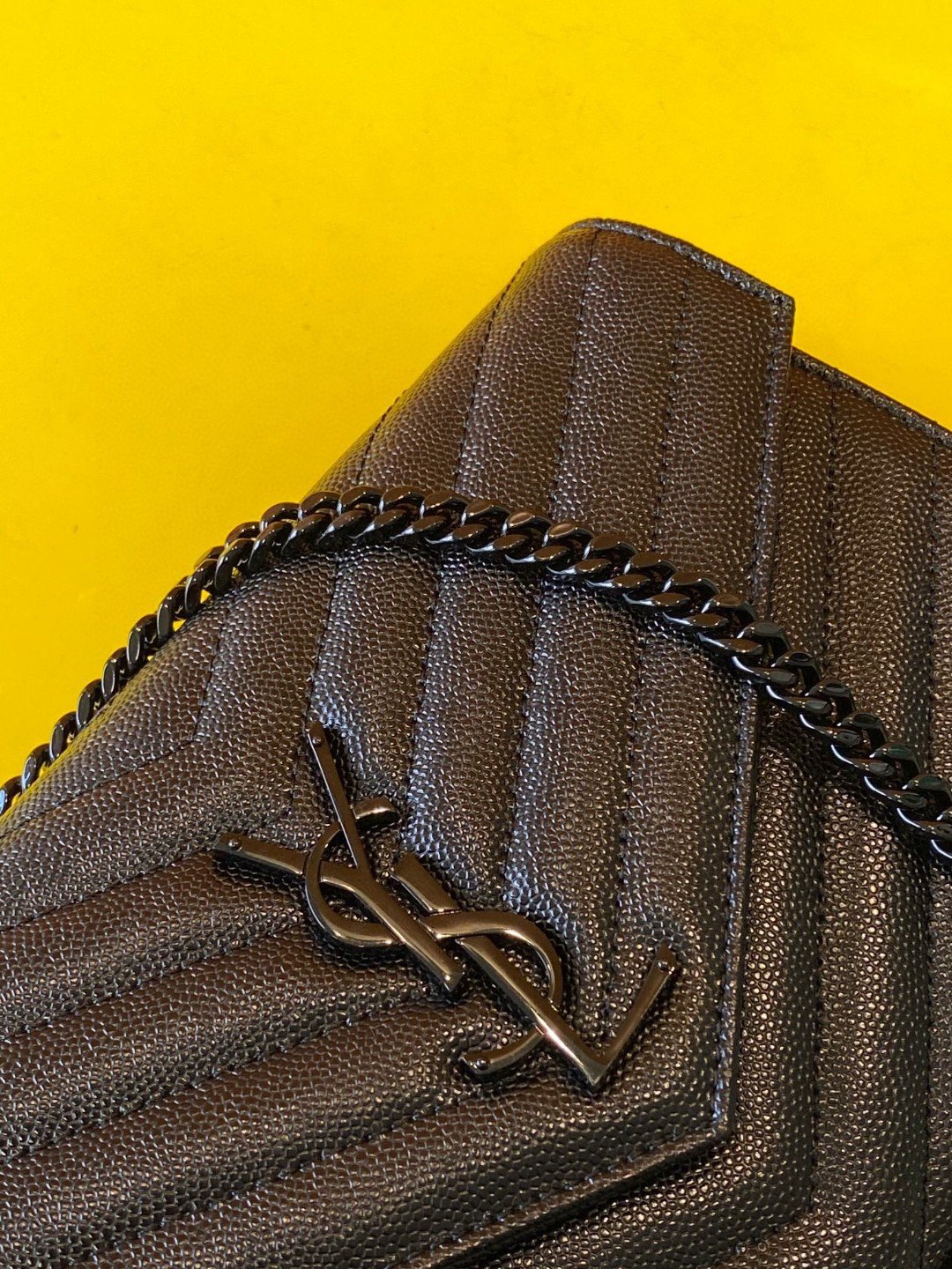 Saint Laurent Cassandre Matelasse Chain Wallet with Black Hardware