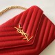 Saint Laurent Cassandre Matelasse Chain Wallet in Red Grained Leather