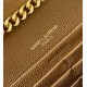 Saint Laurent Cassandre Matelasse Chain Wallet in Brown Grained Leather