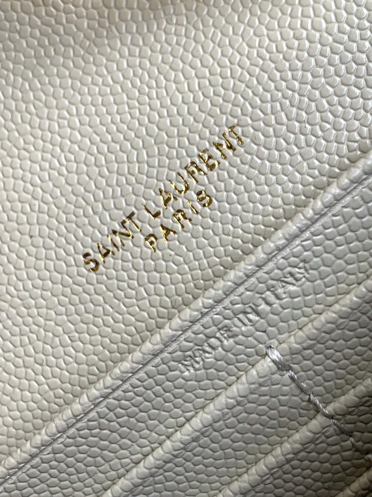 Saint Laurent Envelope Chain Wallet in White Grained Leather