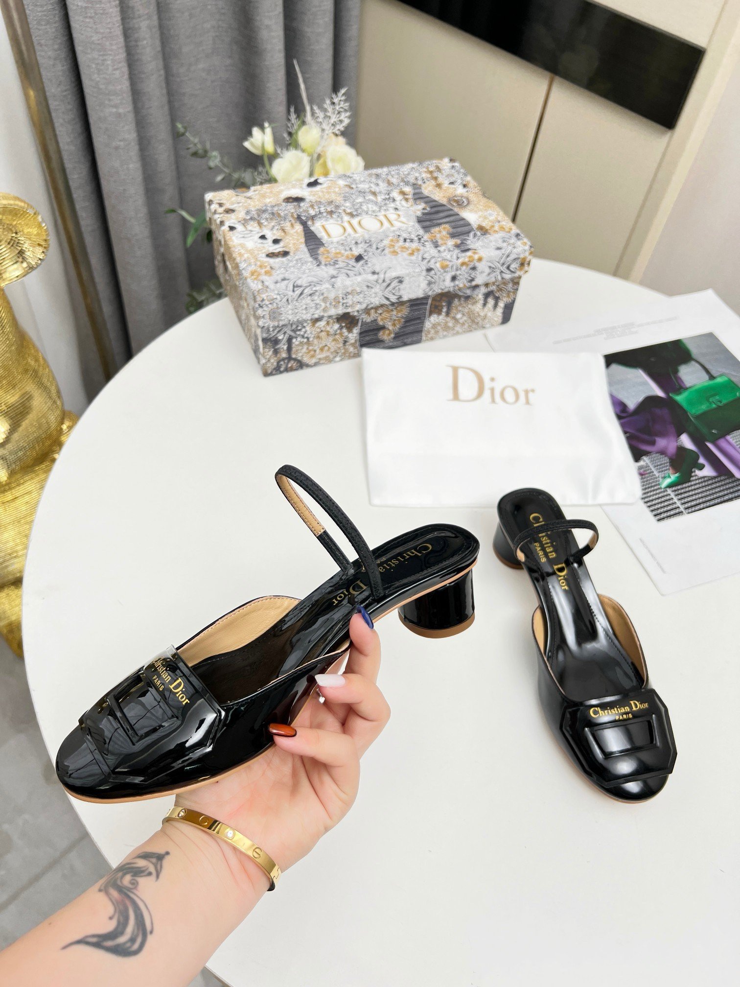 Dior Day Slingback Pumps 35MM in Black Patent Calfskin