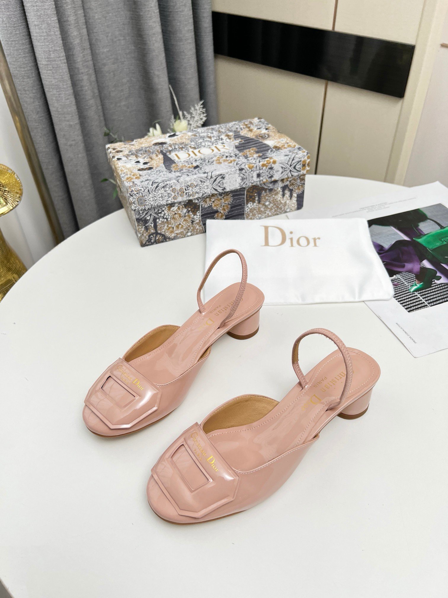 Dior Day Slingback Pumps 35MM in Nude Patent Calfskin