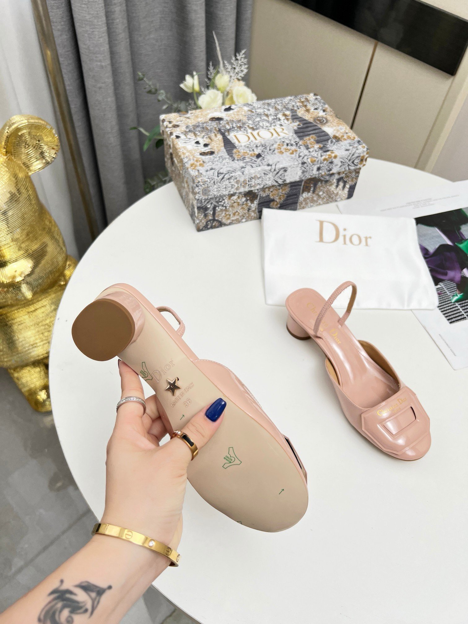 Dior Day Slingback Pumps 35MM in Nude Patent Calfskin