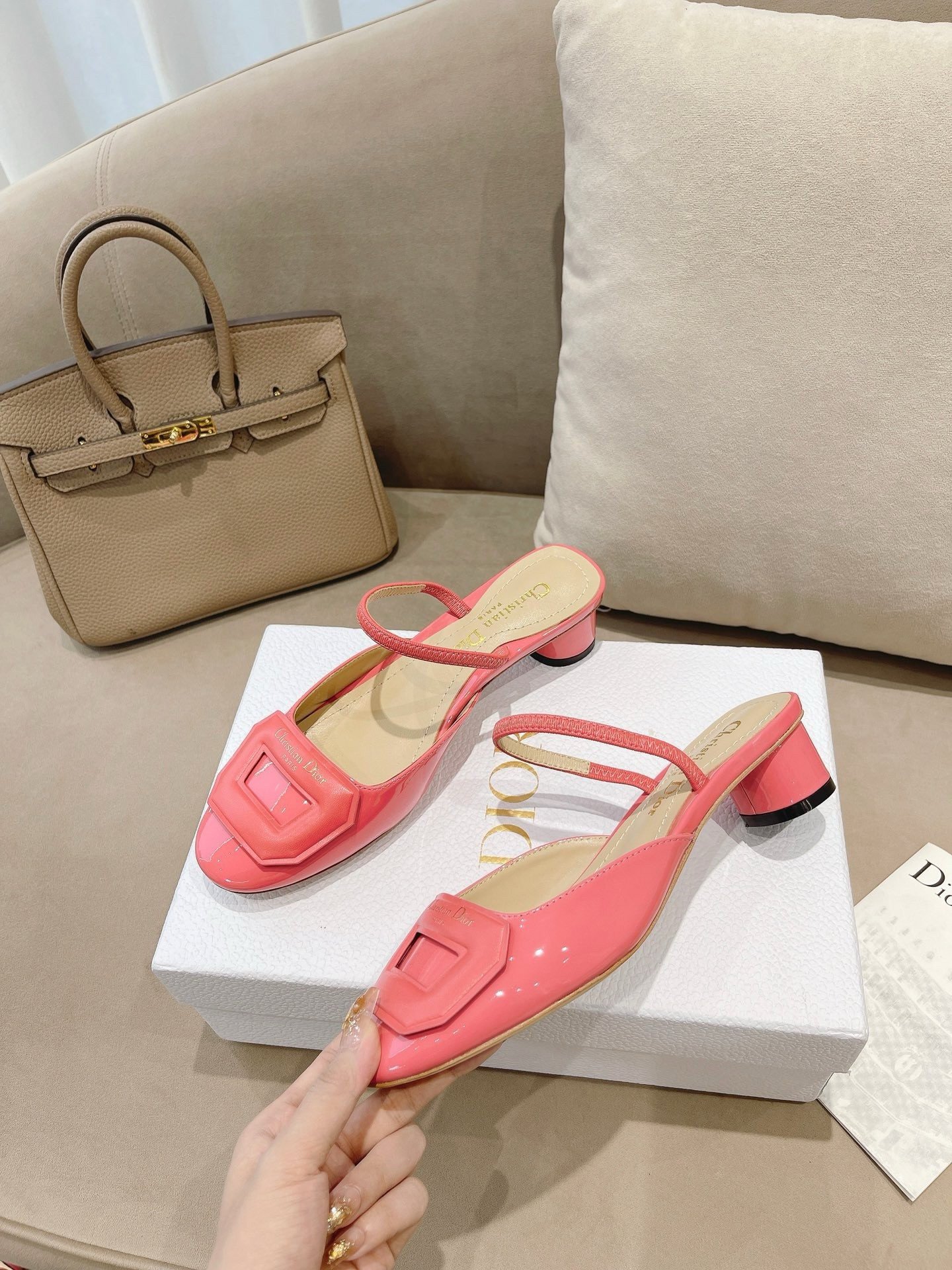 Dior Day Slingback Pumps 35MM in Pink Patent Calfskin