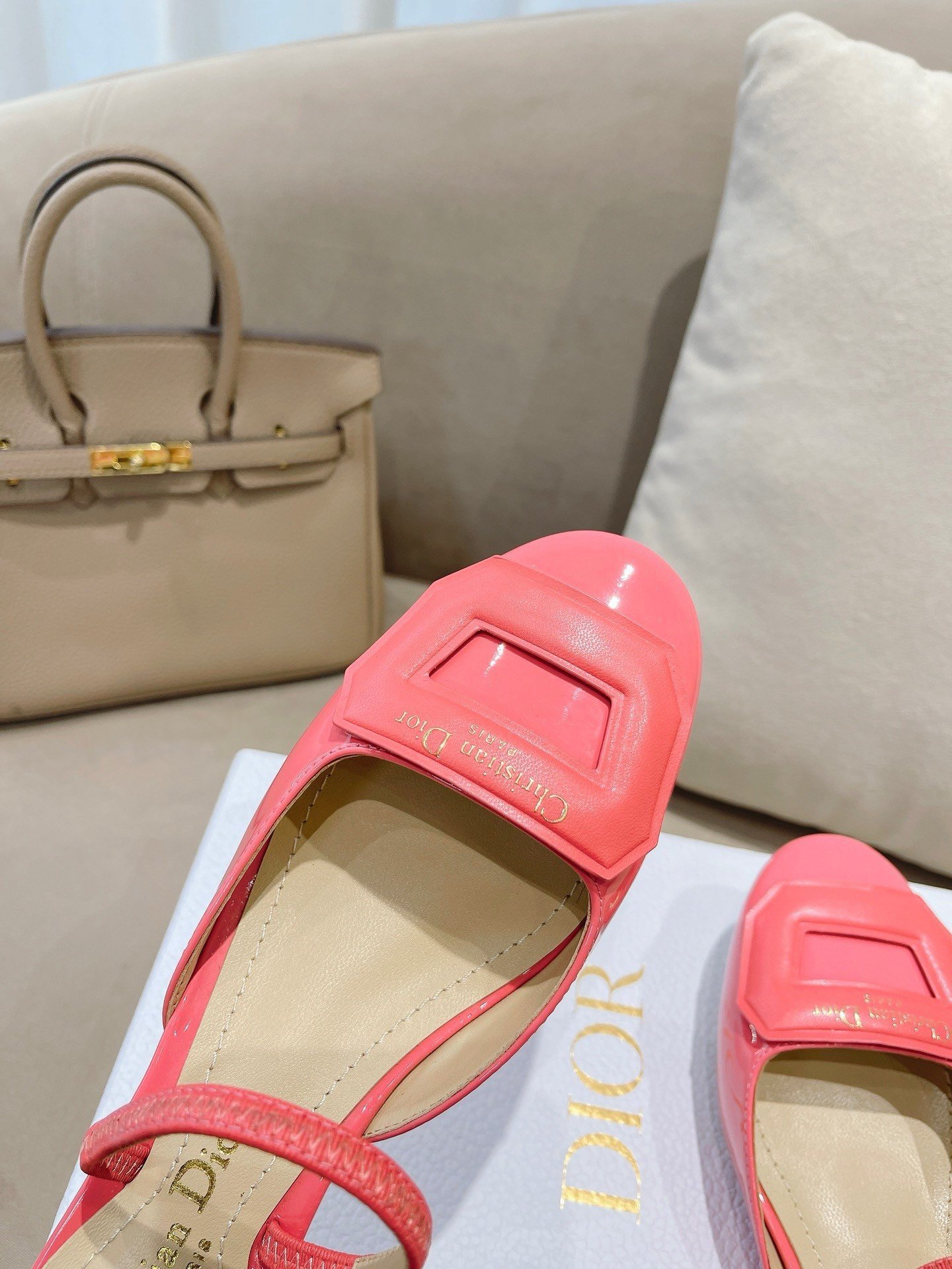 Dior Day Slingback Pumps 35MM in Pink Patent Calfskin