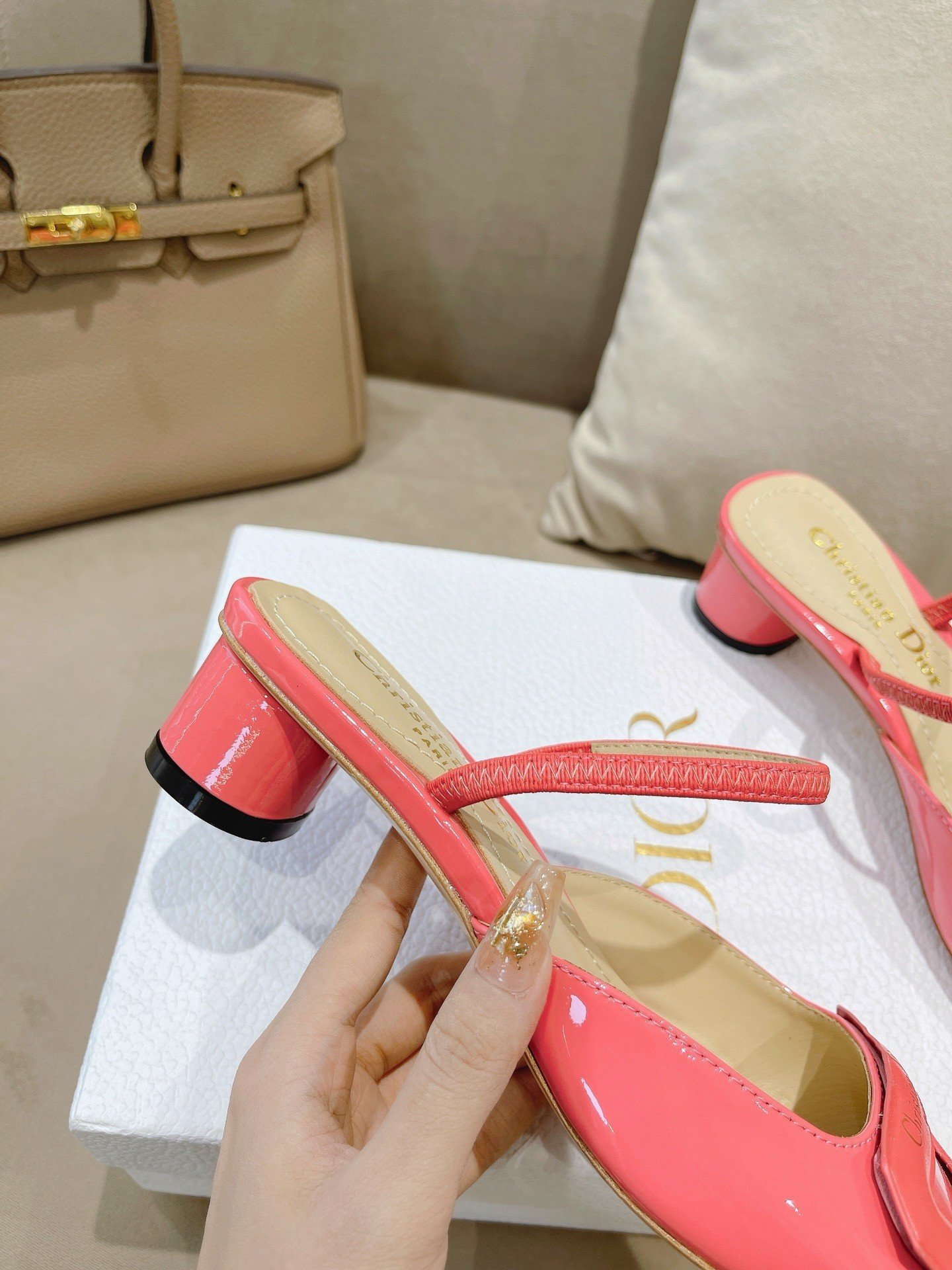 Dior Day Slingback Pumps 35MM in Pink Patent Calfskin