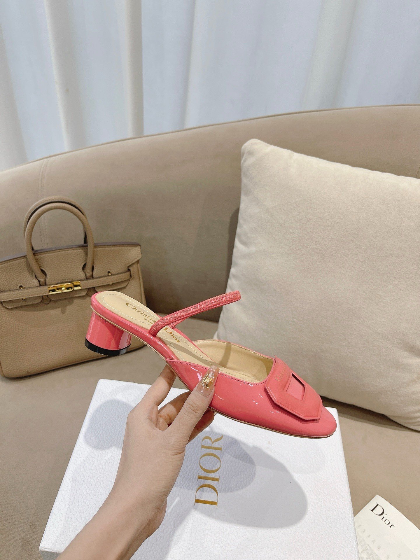 Dior Day Slingback Pumps 35MM in Pink Patent Calfskin