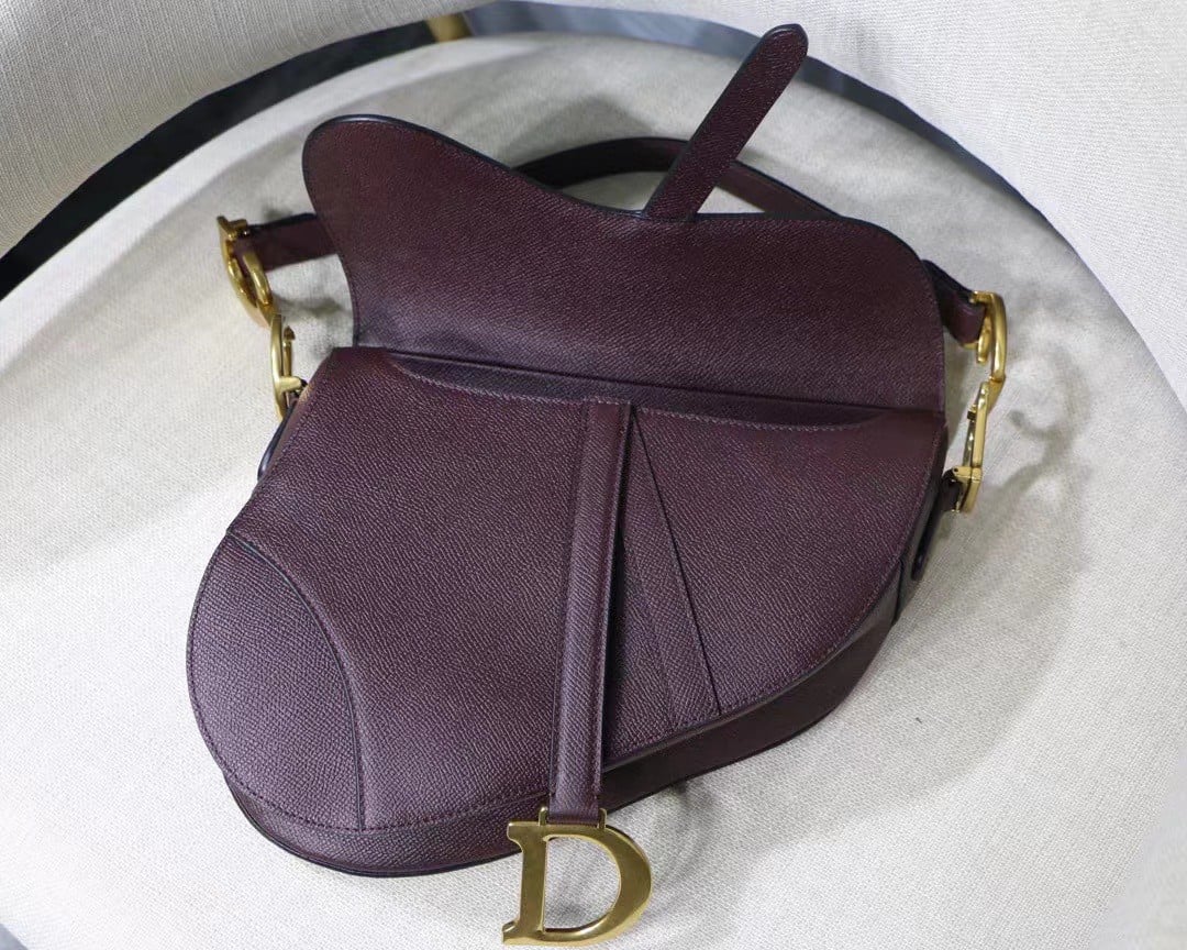 Dior Saddle Bag In Amaranth Grained Calfskin