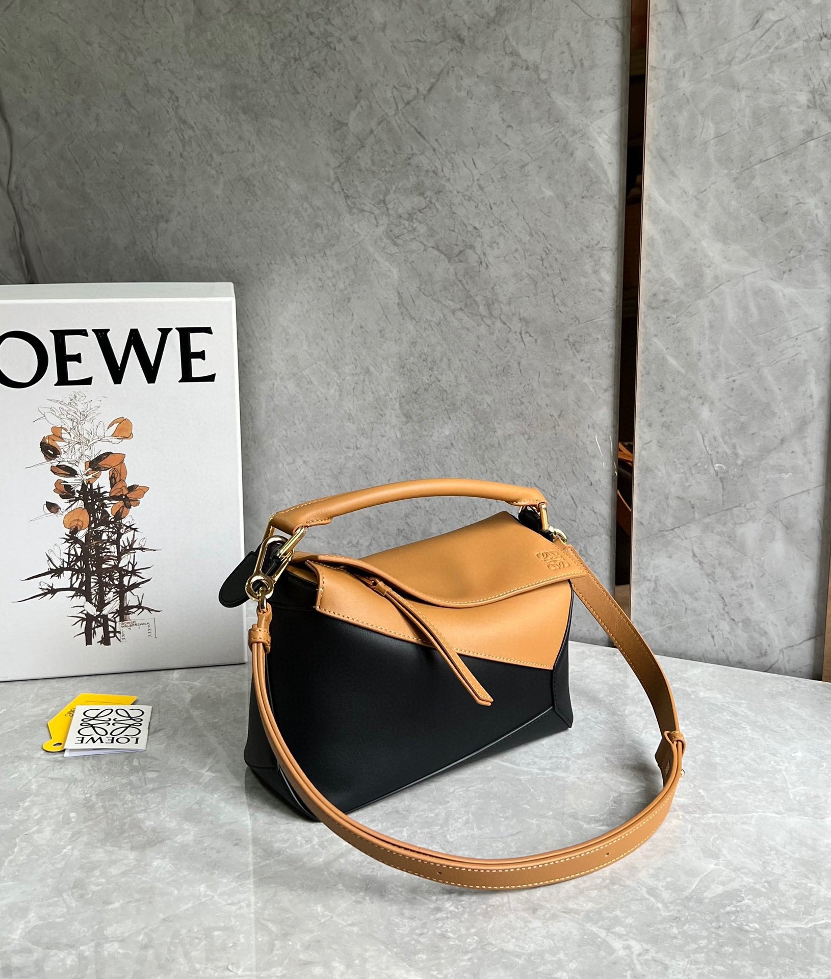 Loewe Puzzle Small Bag in Brown and Black Calfskin