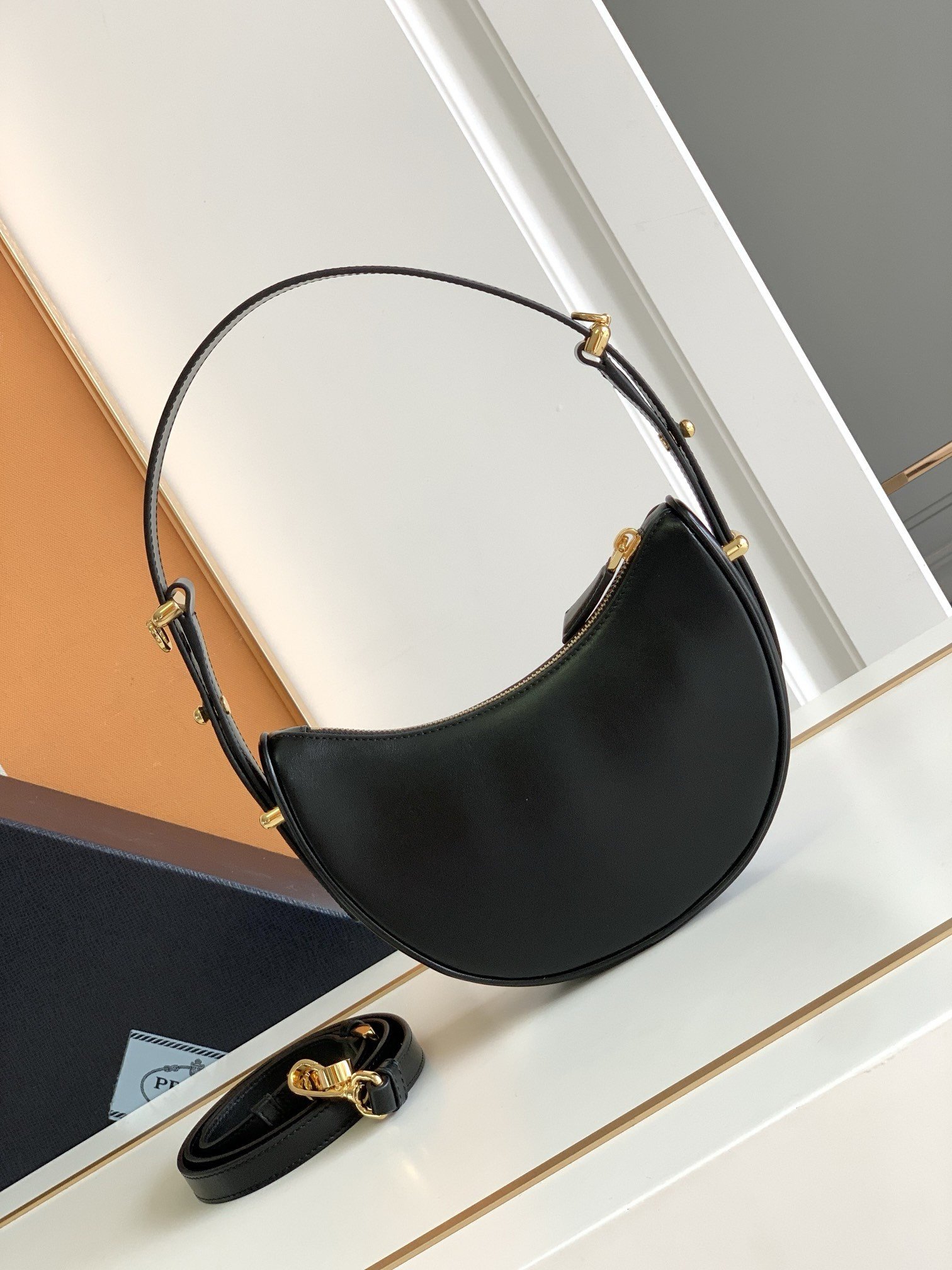 Prada Arque Mini Shoulder Bag in Black Leather