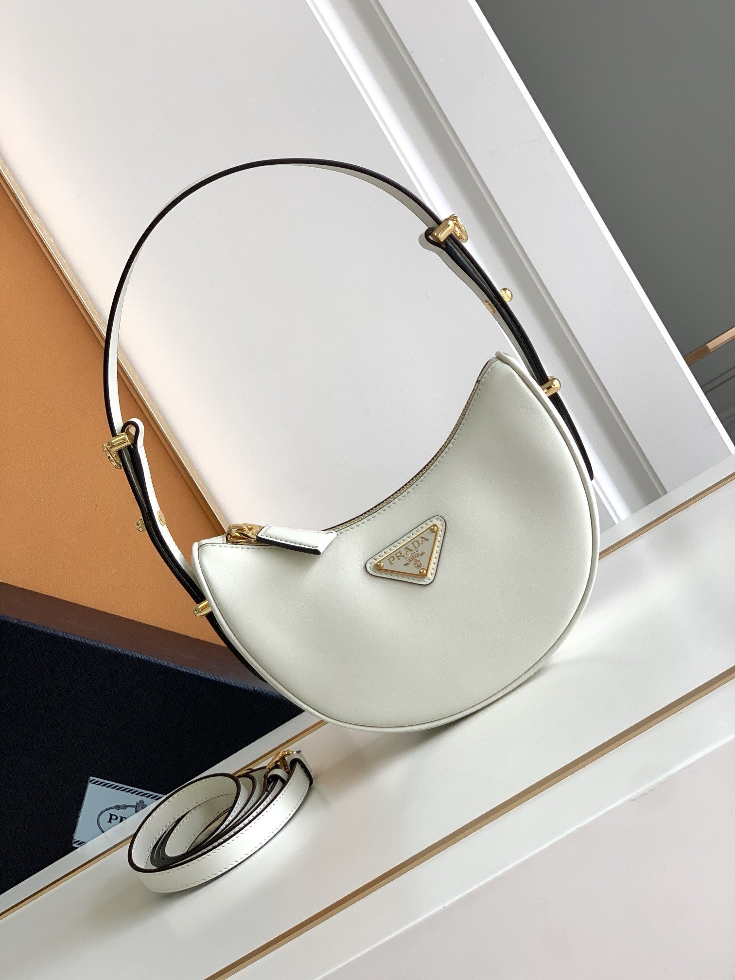 Prada Arque Mini Shoulder Bag in White Leather