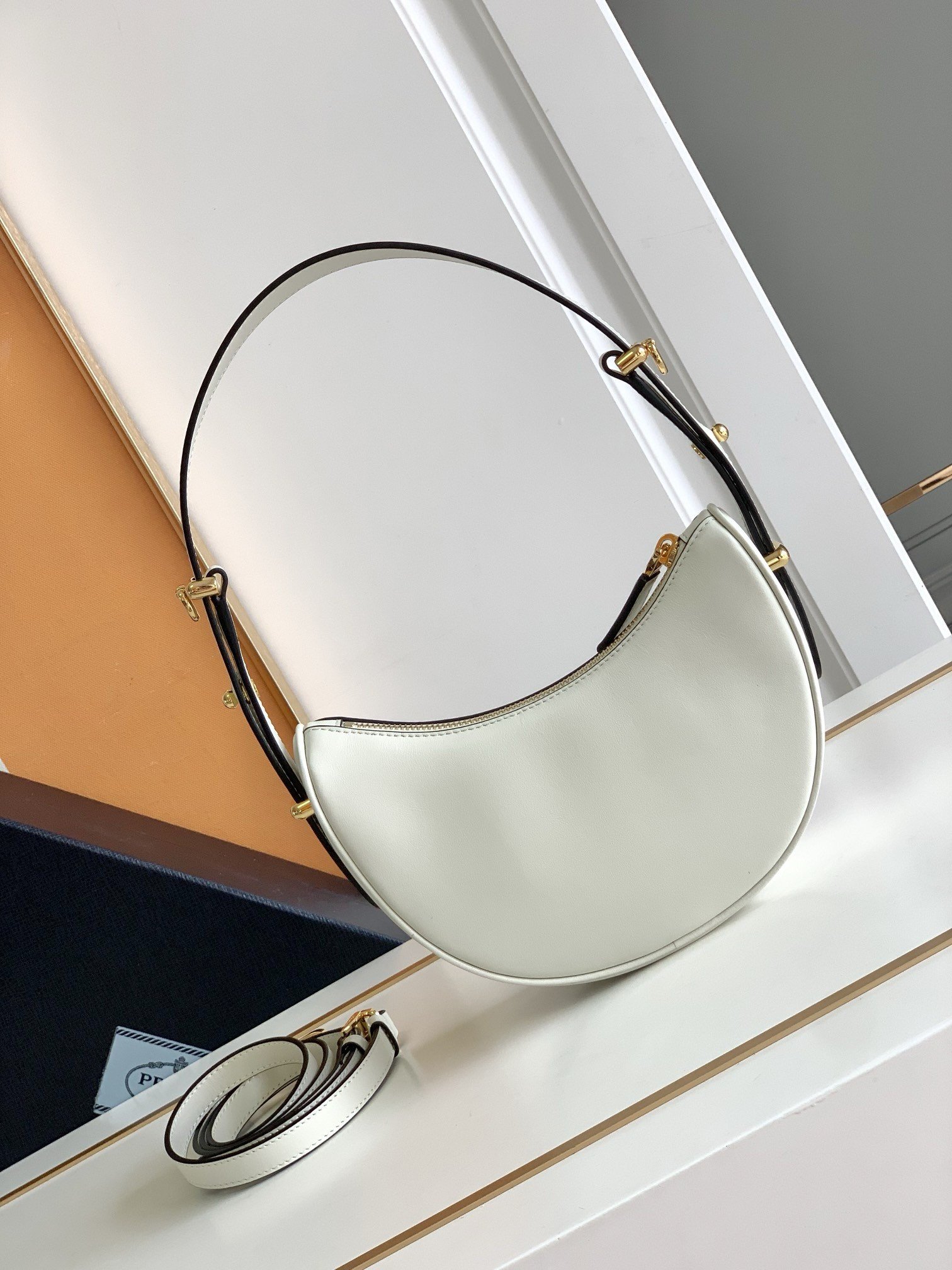 Prada Arque Mini Shoulder Bag in White Leather