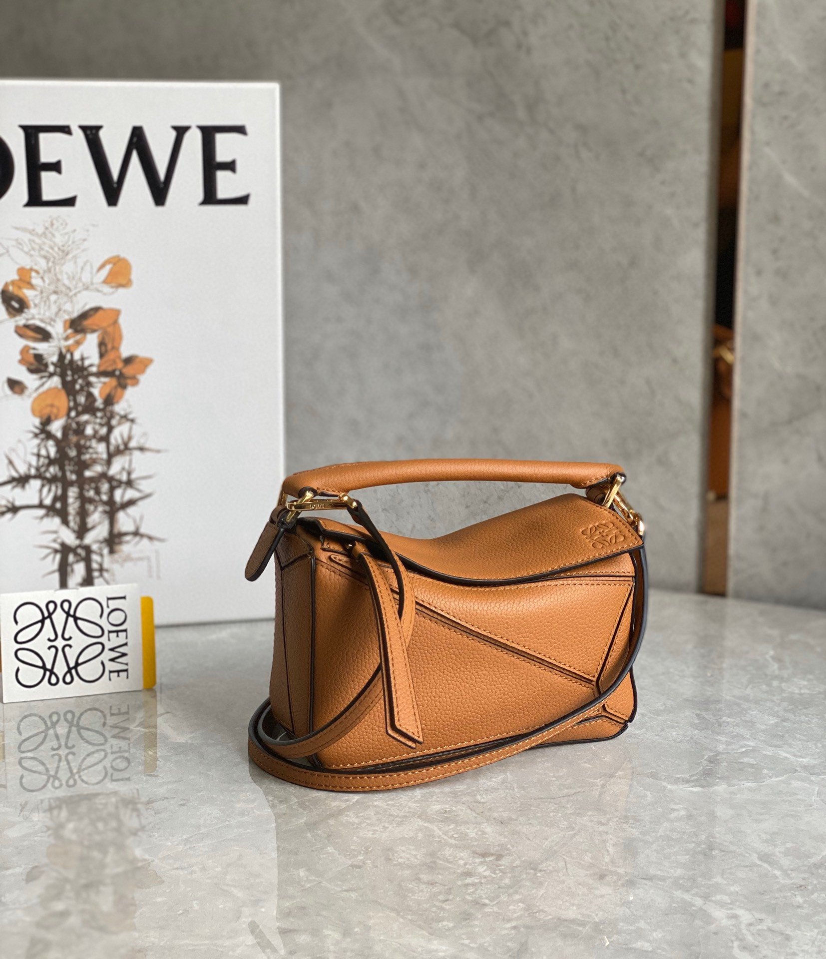 Loewe Puzzle Mini Bag In Brown Grained Calfskin