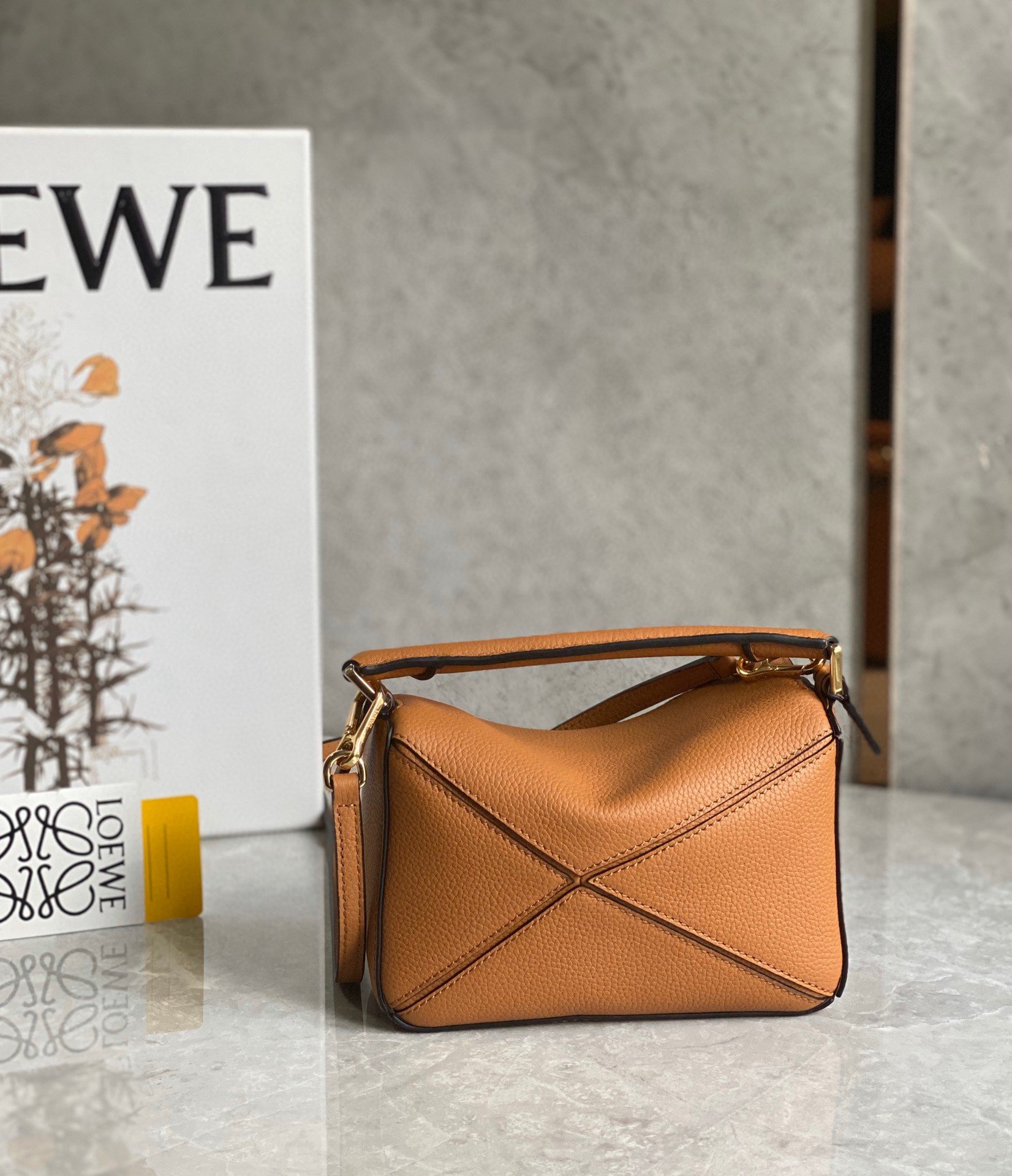 Loewe Puzzle Mini Bag In Brown Grained Calfskin