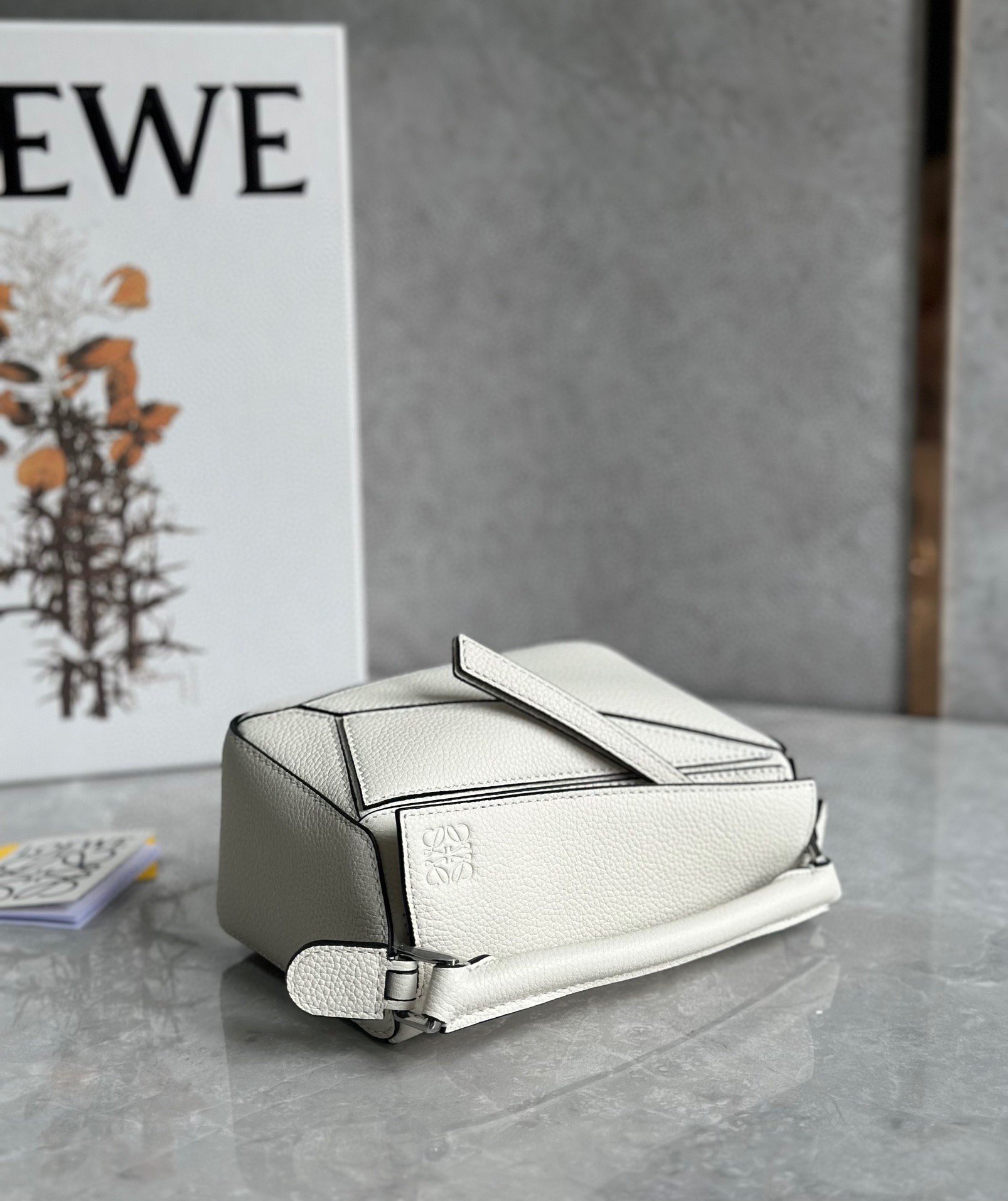 Loewe Puzzle Mini Bag In White Grained Calfskin