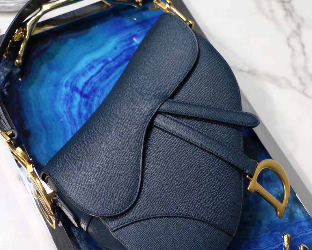 Dior Saddle Bag In Indigo Blue Grained Calfskin